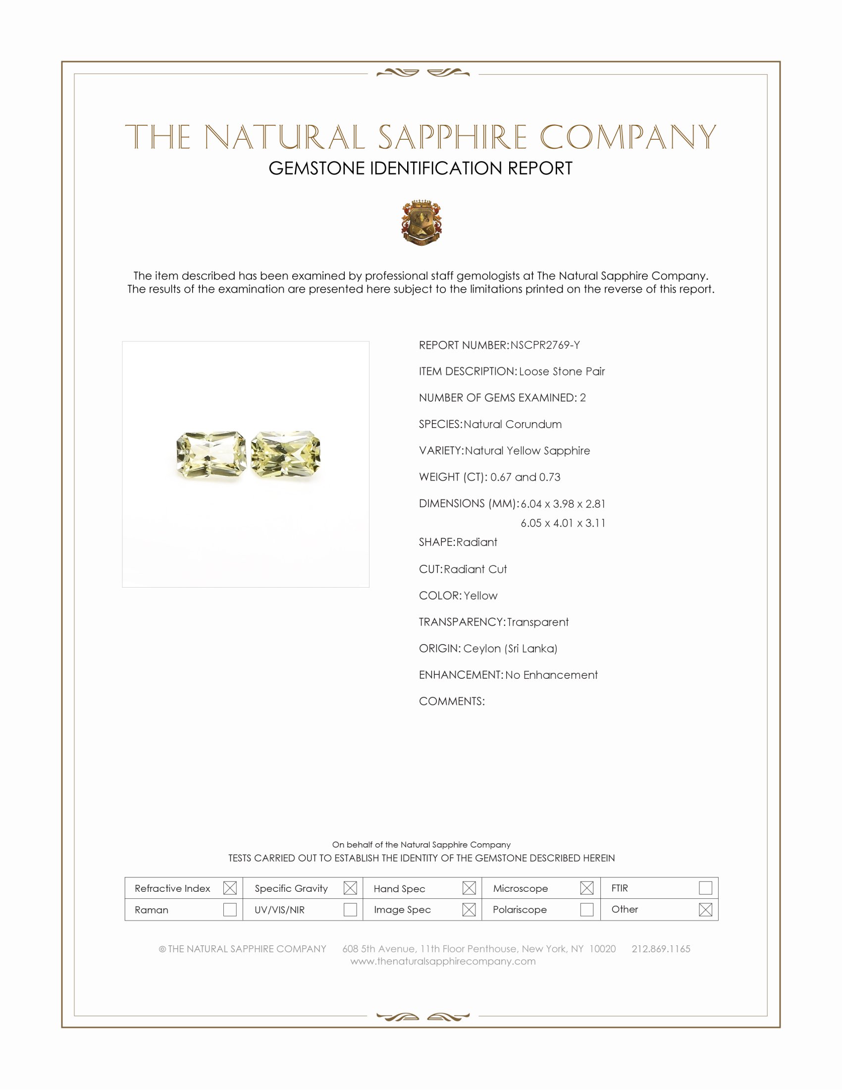 1.40 Ct.Tw. Yellow Sapphire Pair from Ceylon (Sri Lanka)