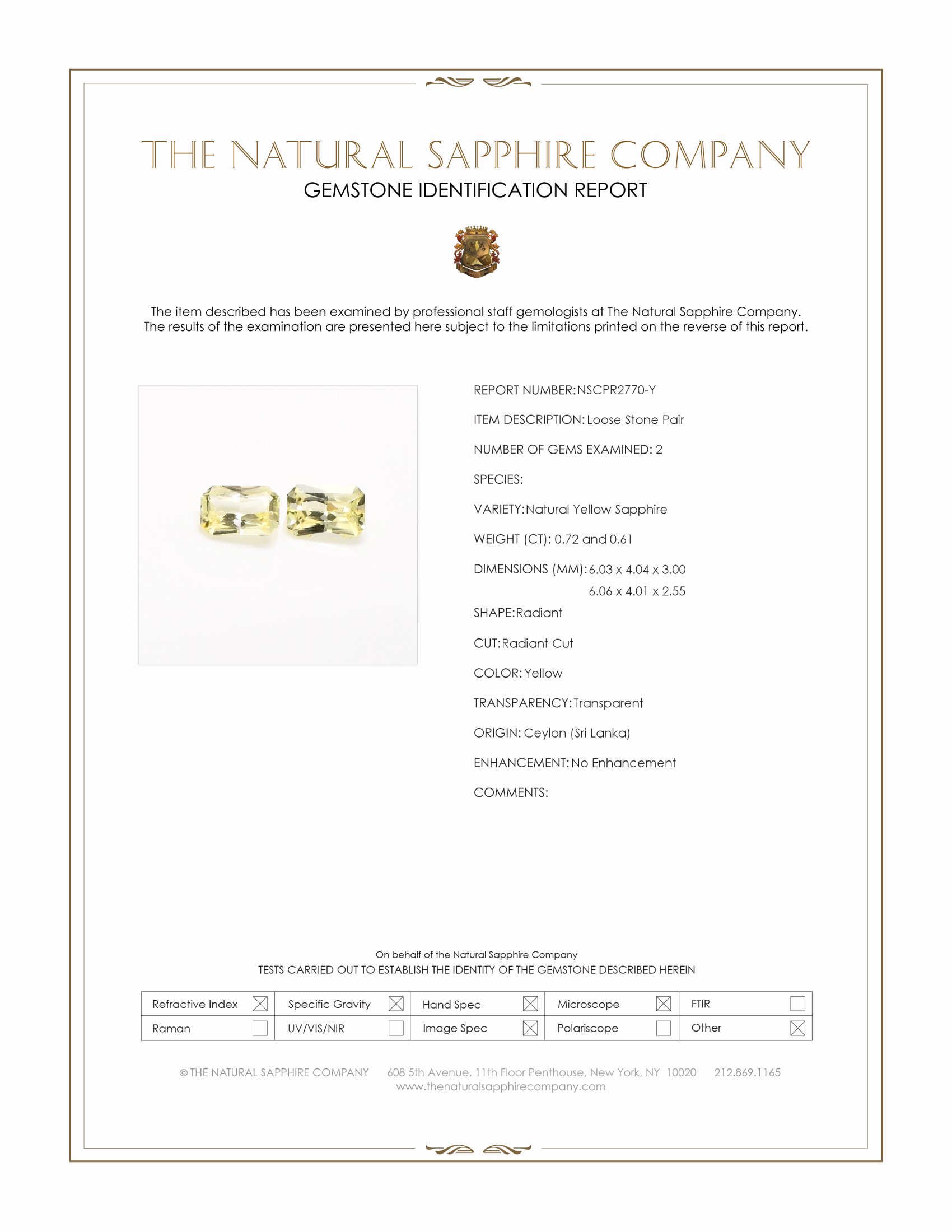 1.33 Ct.Tw. Yellow Sapphire Pair from Ceylon (Sri Lanka)