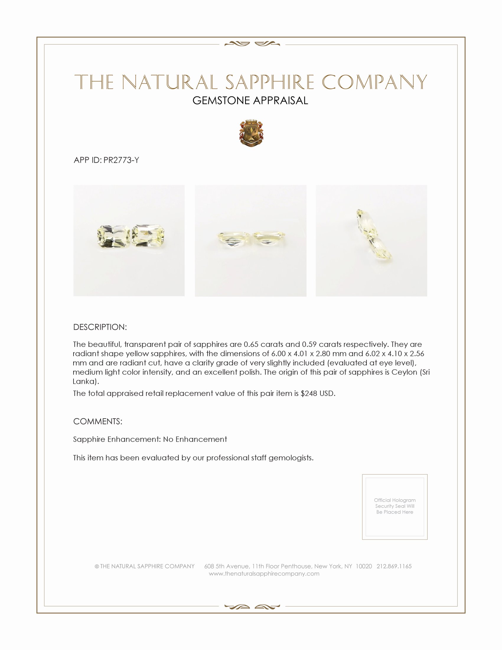 1.24 Ct.Tw. Yellow Sapphire Pair from Ceylon (Sri Lanka)