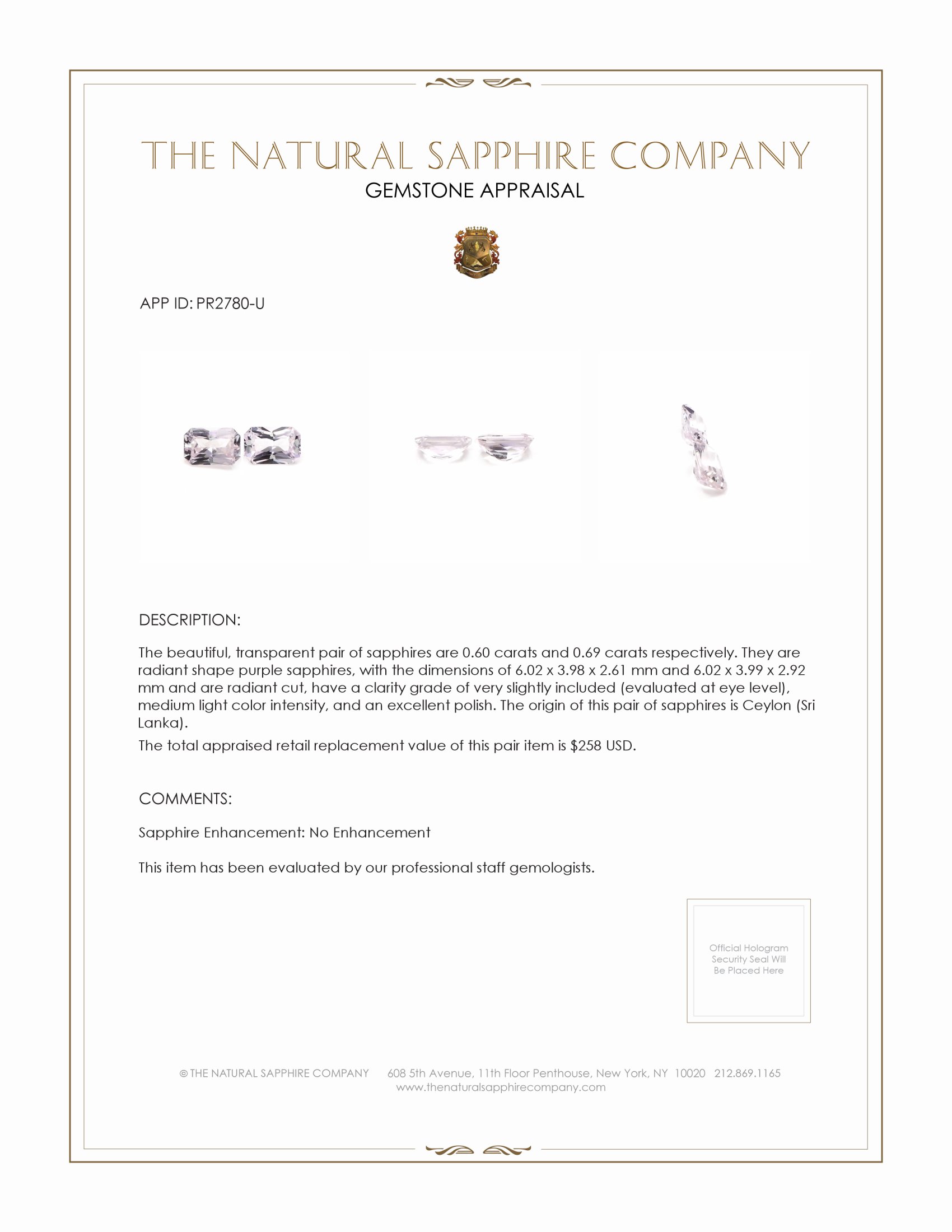 1.29 Ct.Tw. Purple Sapphire Pair from Ceylon (Sri Lanka)