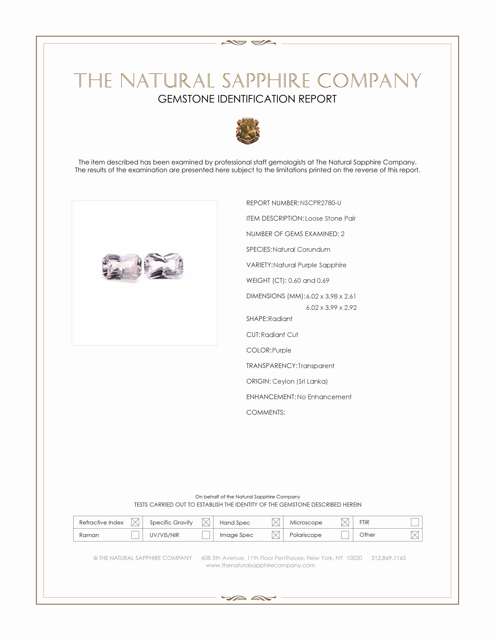 1.29 Ct.Tw. Purple Sapphire Pair from Ceylon (Sri Lanka)