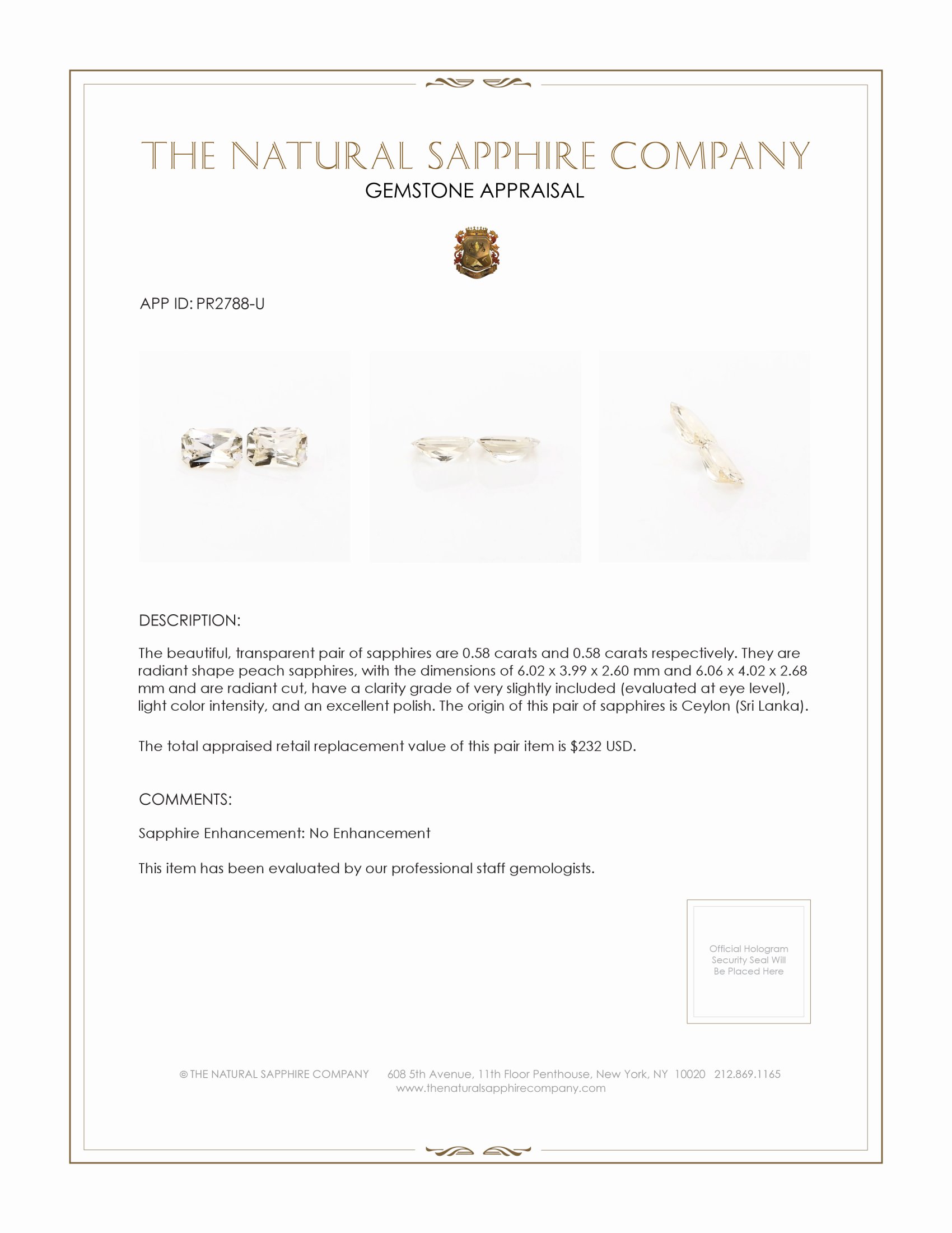 1.16 Ct.Tw. Peach Sapphire Pair from Ceylon (Sri Lanka)