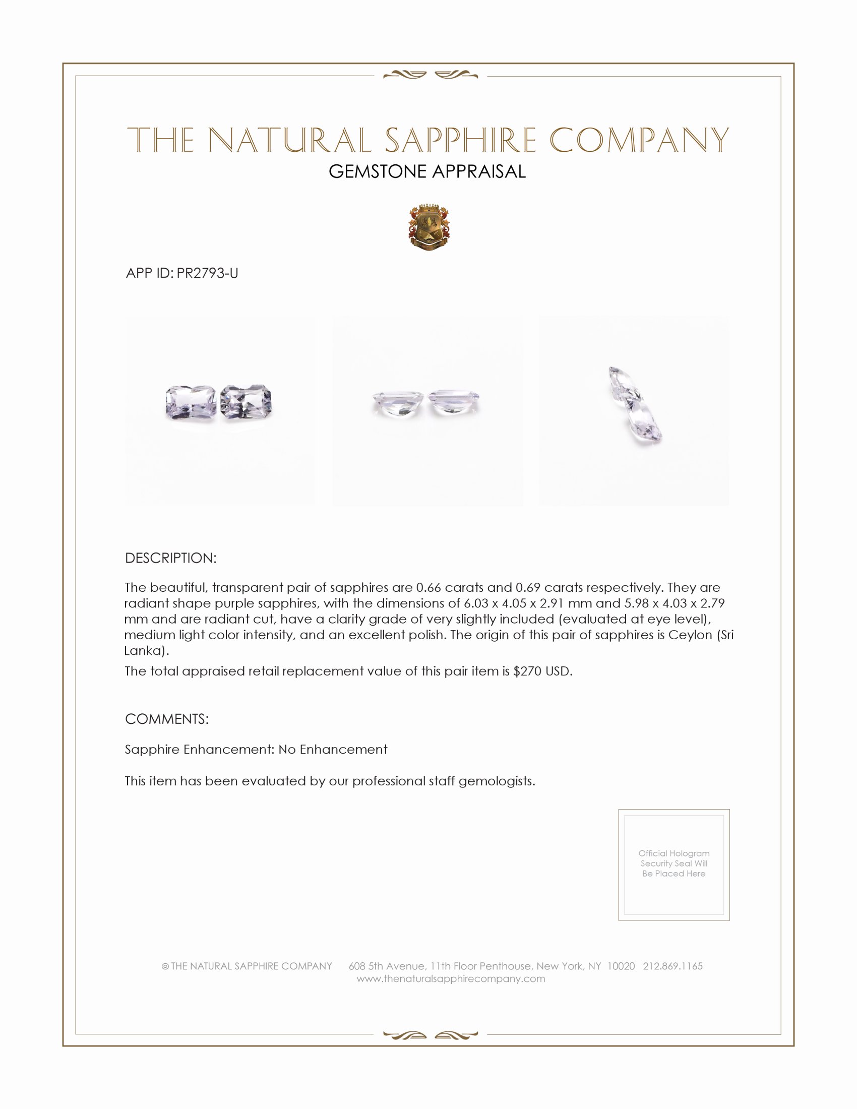 1.35 Ct.Tw. Purple Sapphire Pair from Ceylon (Sri Lanka)