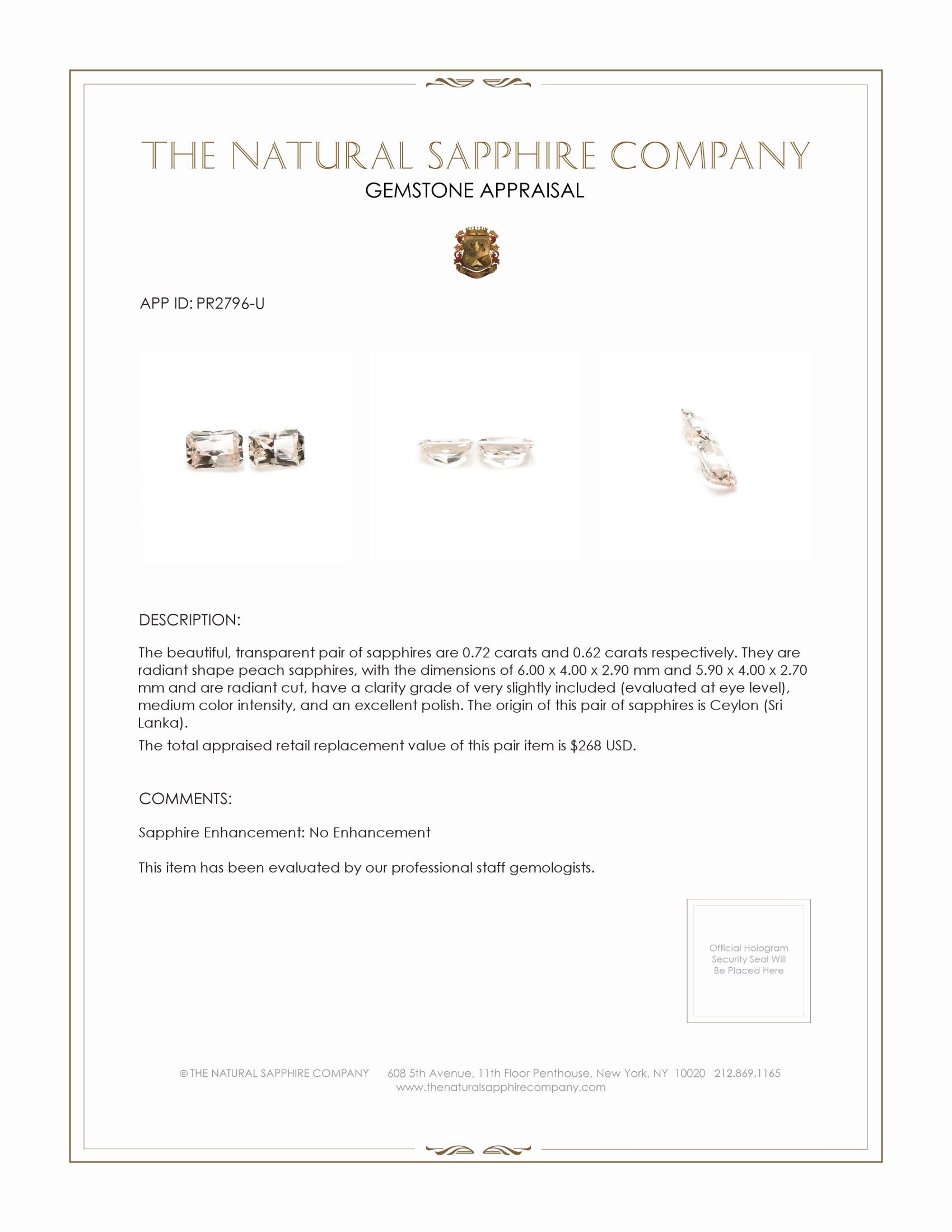 1.34 Ct.Tw. Peach Sapphire Pair from Ceylon (Sri Lanka)