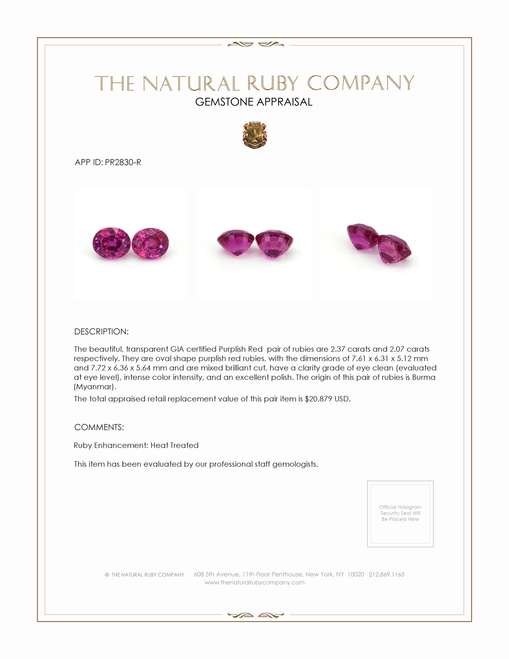 4.44 Ct.Tw. Ruby Pair from Burma (Myanmar)