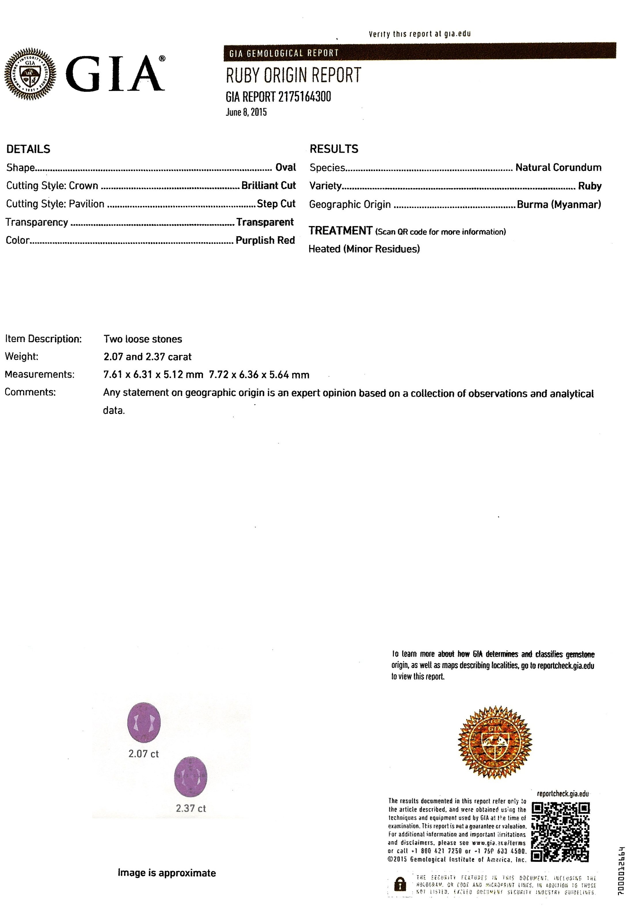 4.44 Ct.Tw. Ruby Pair from Burma (Myanmar)