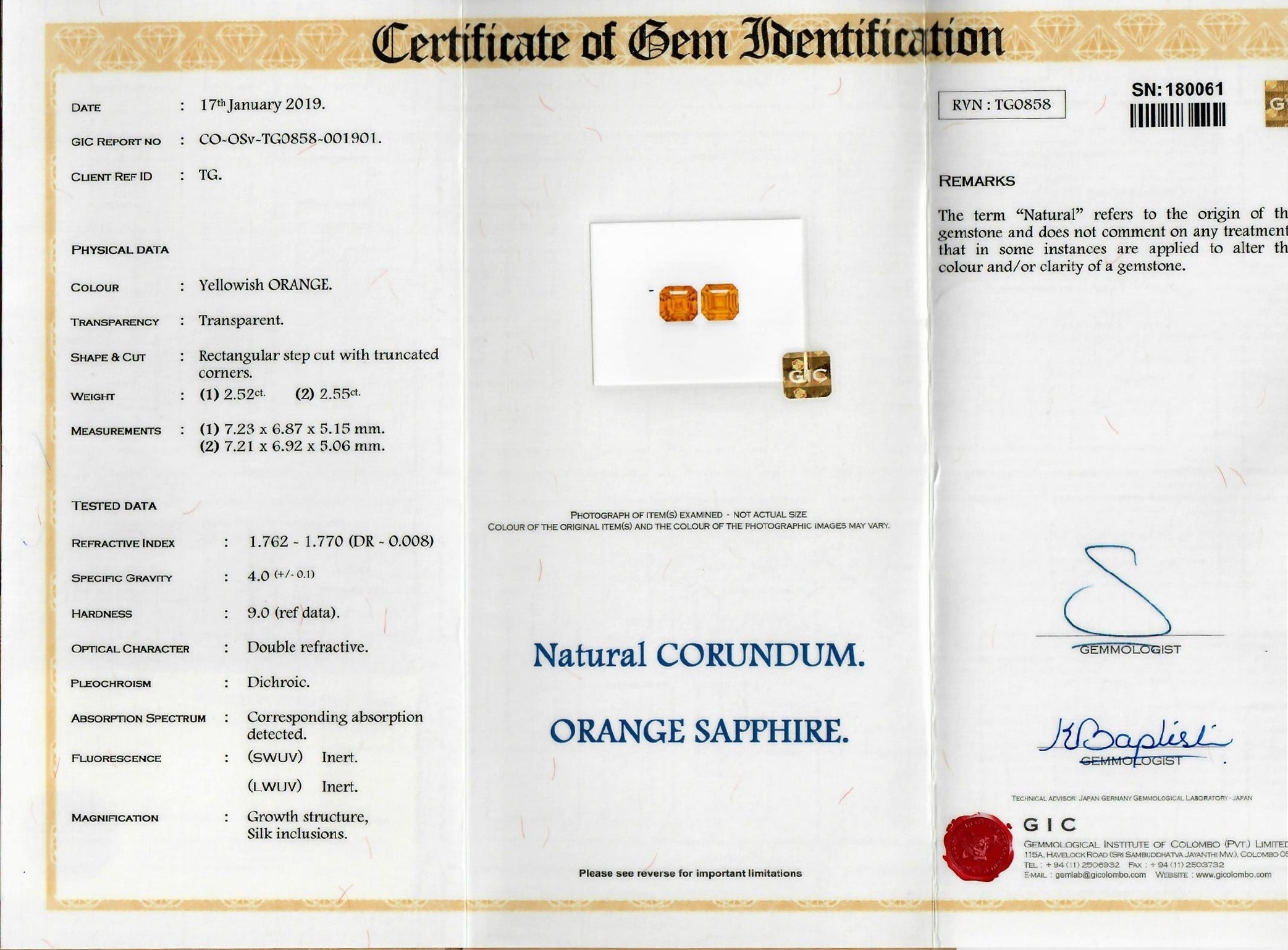 5.07 Ct.Tw. Yellowish Orange Sapphire Pair from Ceylon (Sri Lanka)