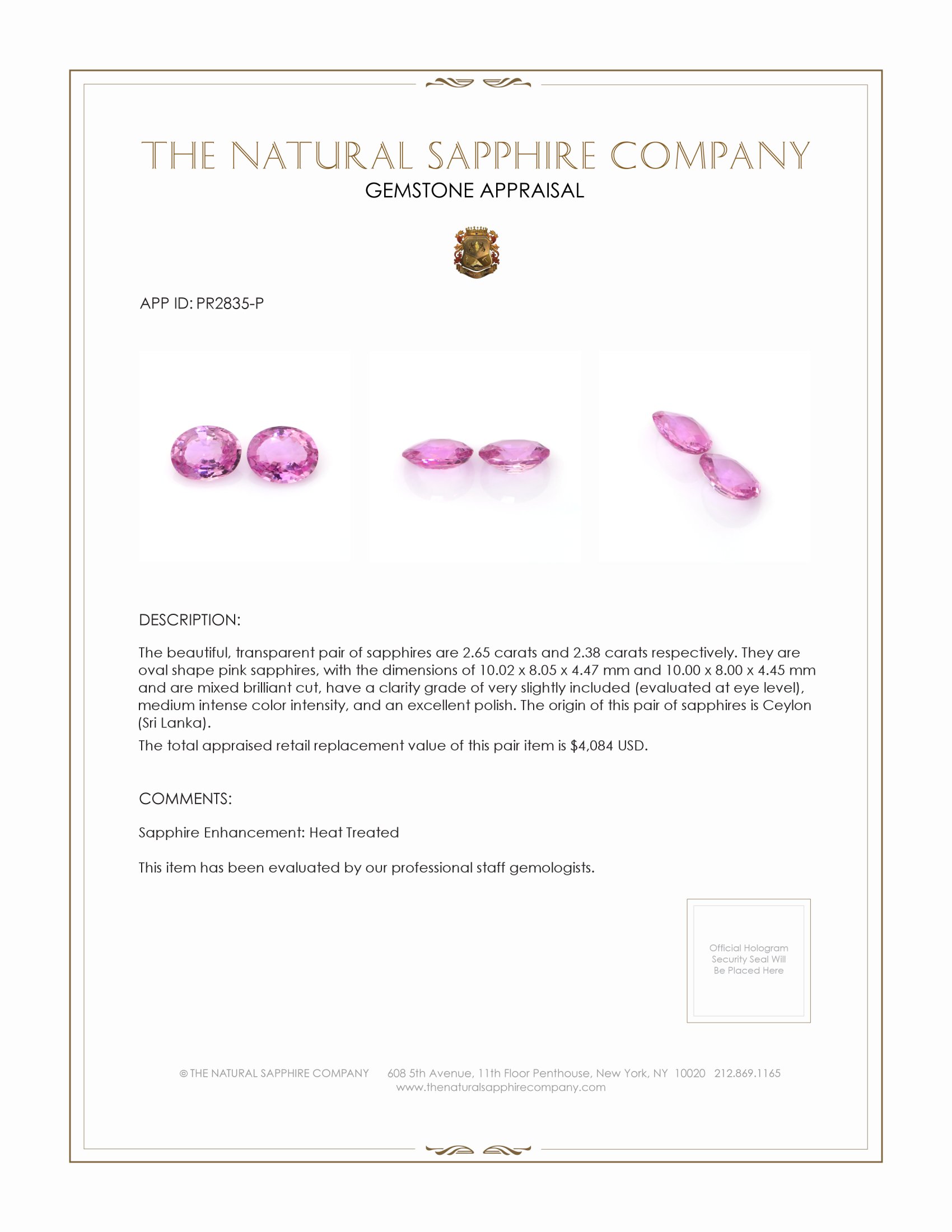 5.03 Ct.Tw. Pink Sapphire Pair from Ceylon (Sri Lanka)