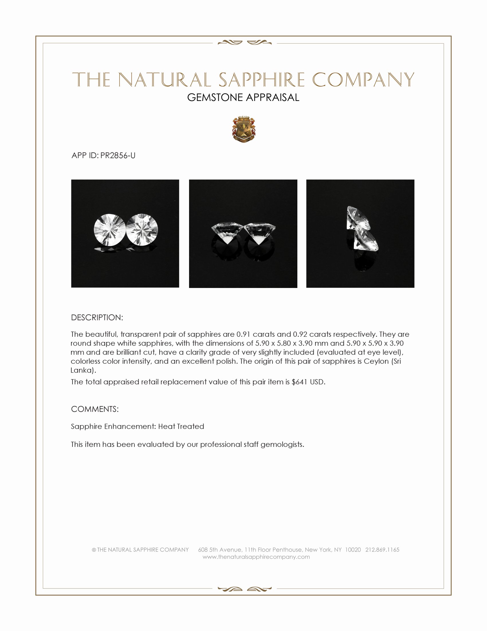 1.83 Ct.Tw. White Sapphire Pair from Ceylon (Sri Lanka)