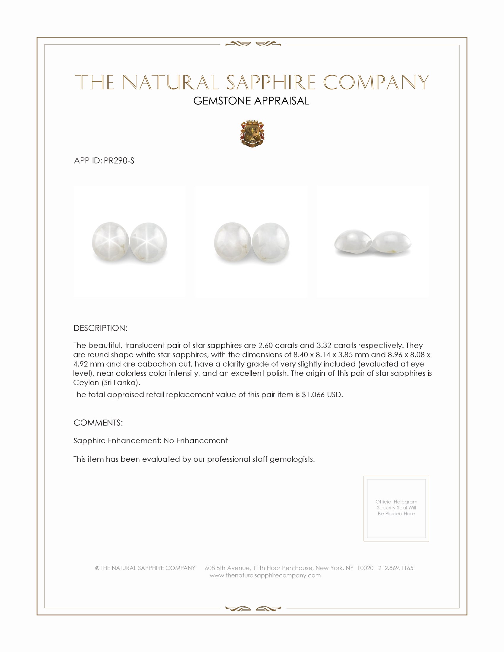 5.92 Ct.Tw. White Star Sapphire Pair from Ceylon (Sri Lanka)