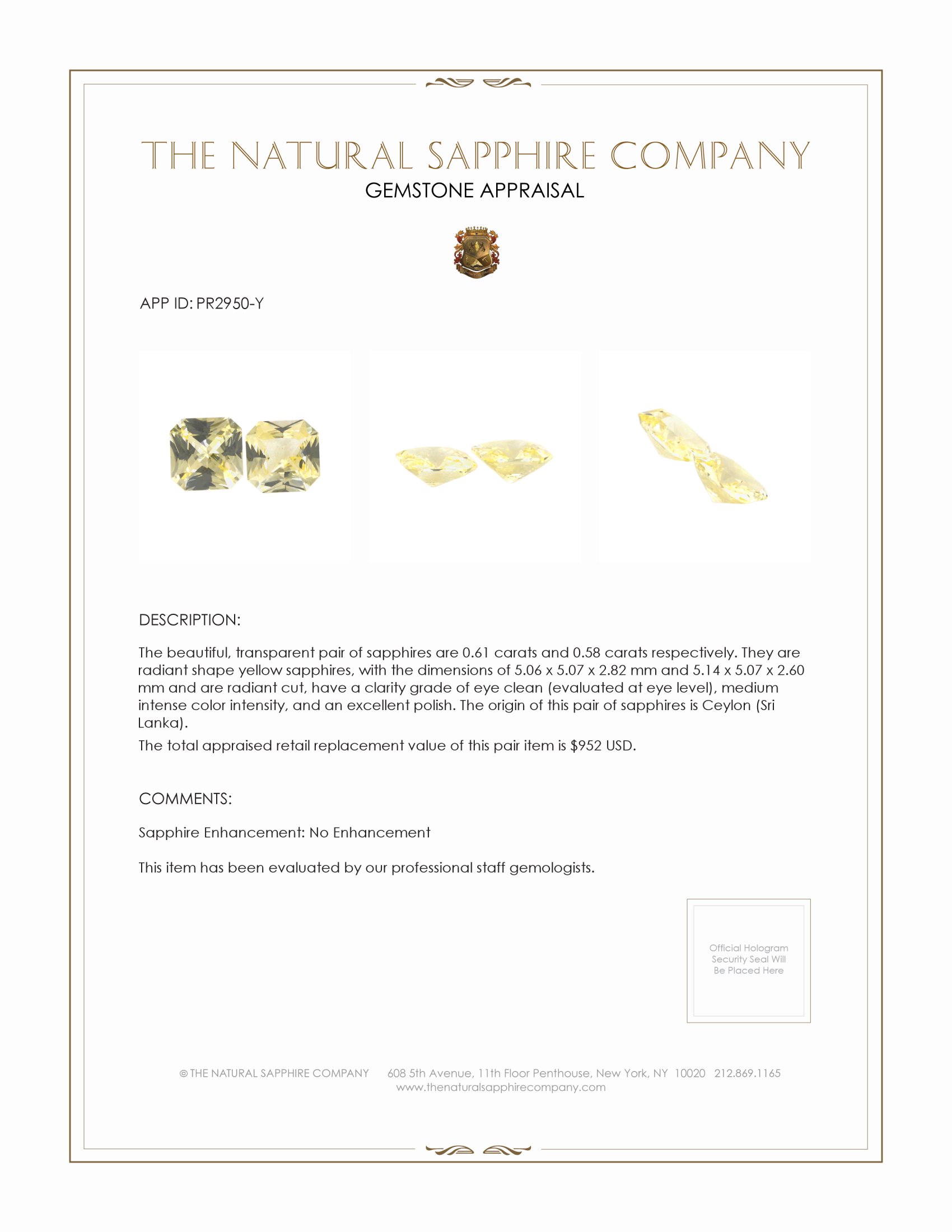 1.19 Ct.Tw. Yellow Sapphire Pair from Ceylon (Sri Lanka)