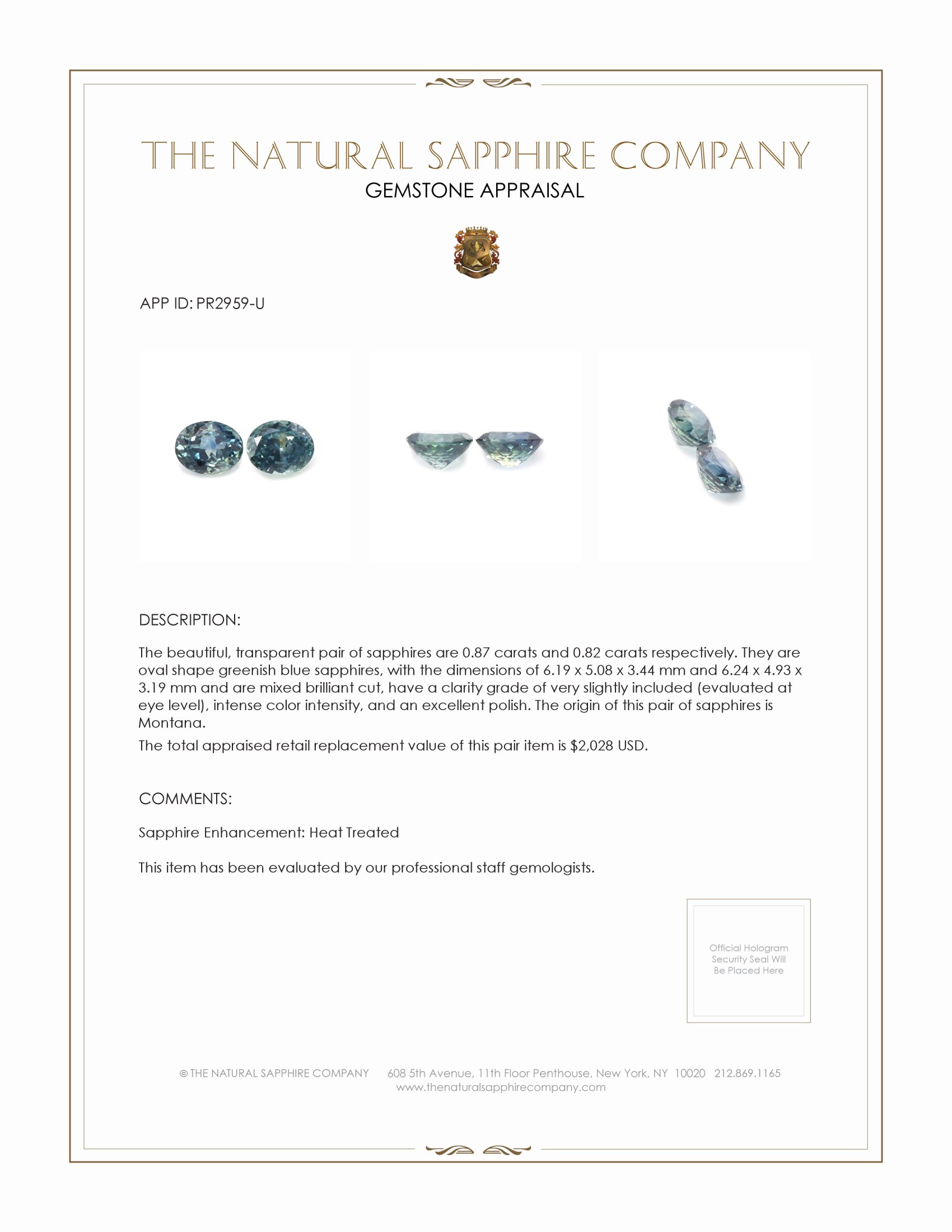 1.69 Ct.Tw. Greenish Blue Sapphire Pair from Montana