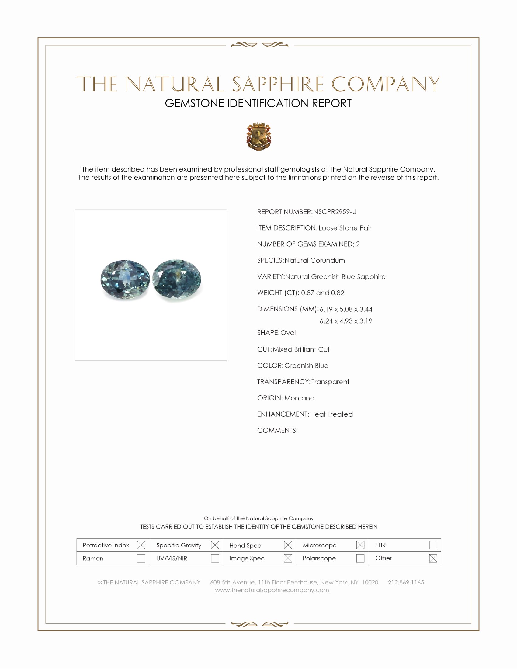 1.69 Ct.Tw. Greenish Blue Sapphire Pair from Montana