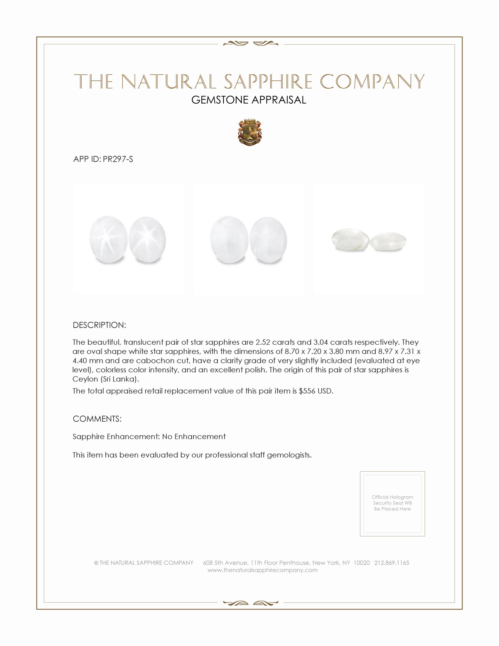 5.56 Ct.Tw. White Star Sapphire Pair from Ceylon (Sri Lanka)