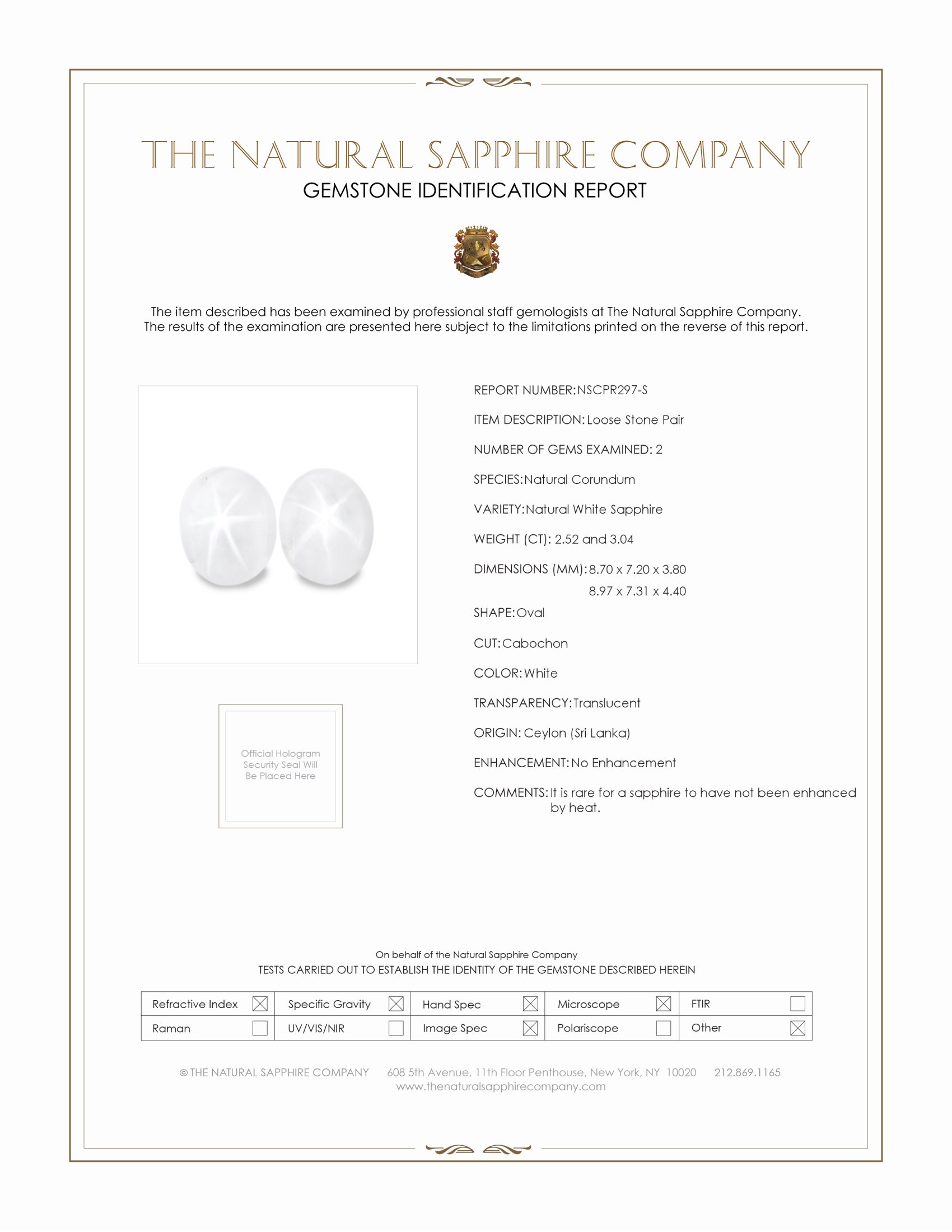 5.56 Ct.Tw. White Star Sapphire Pair from Ceylon (Sri Lanka)
