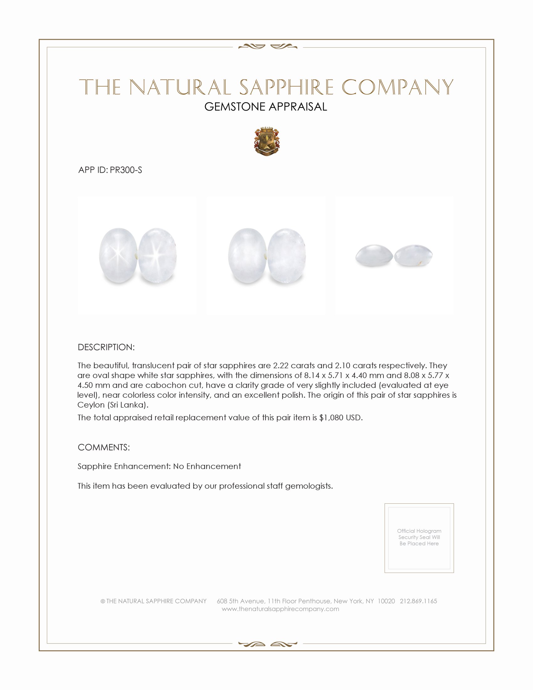 4.32 Ct.Tw. White Star Sapphire Pair from Ceylon (Sri Lanka)