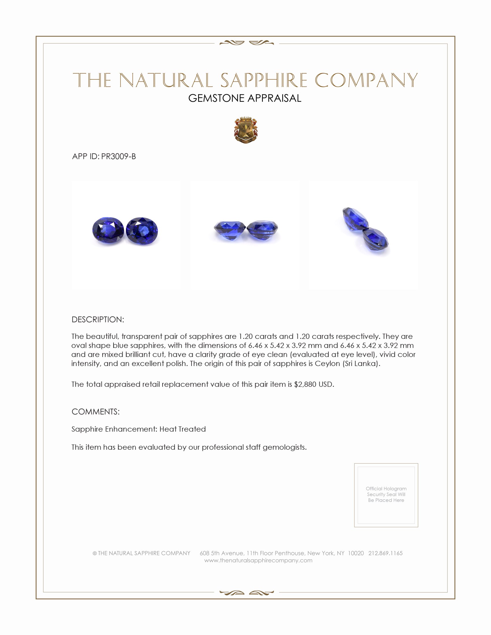 2.40 Ct.Tw. Blue Sapphire Pair from Ceylon (Sri Lanka)
