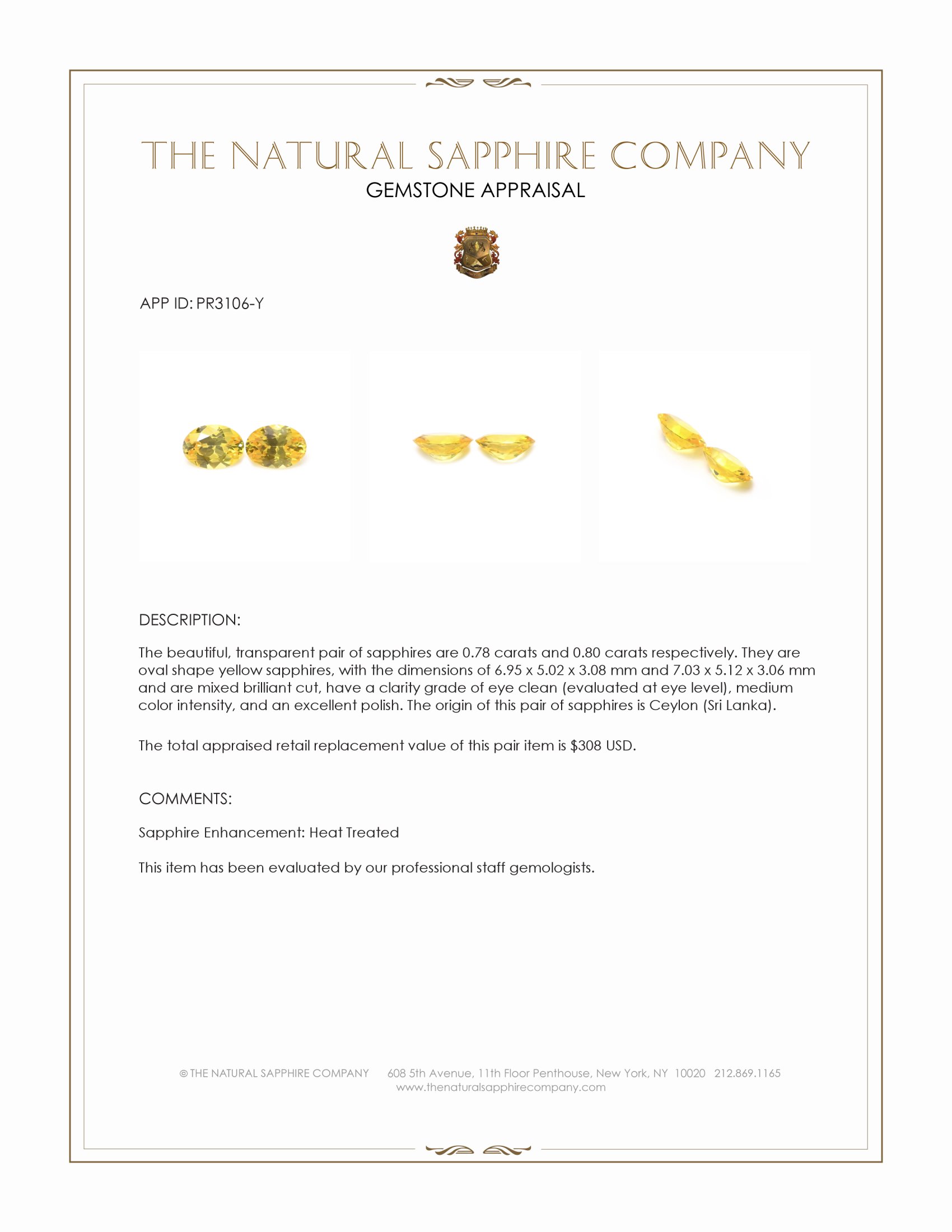 1.58 Ct.Tw. Yellow Sapphire Pair from Ceylon (Sri Lanka)
