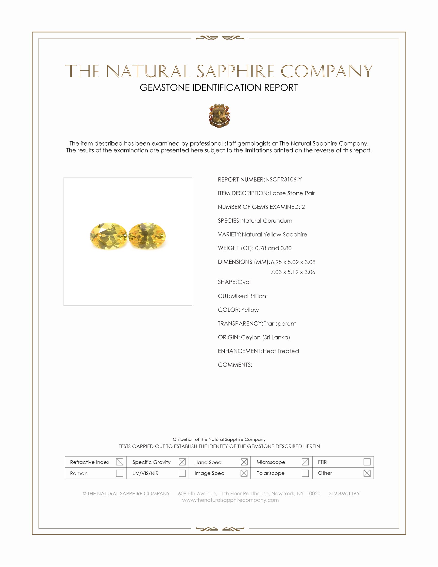 1.58 Ct.Tw. Yellow Sapphire Pair from Ceylon (Sri Lanka)