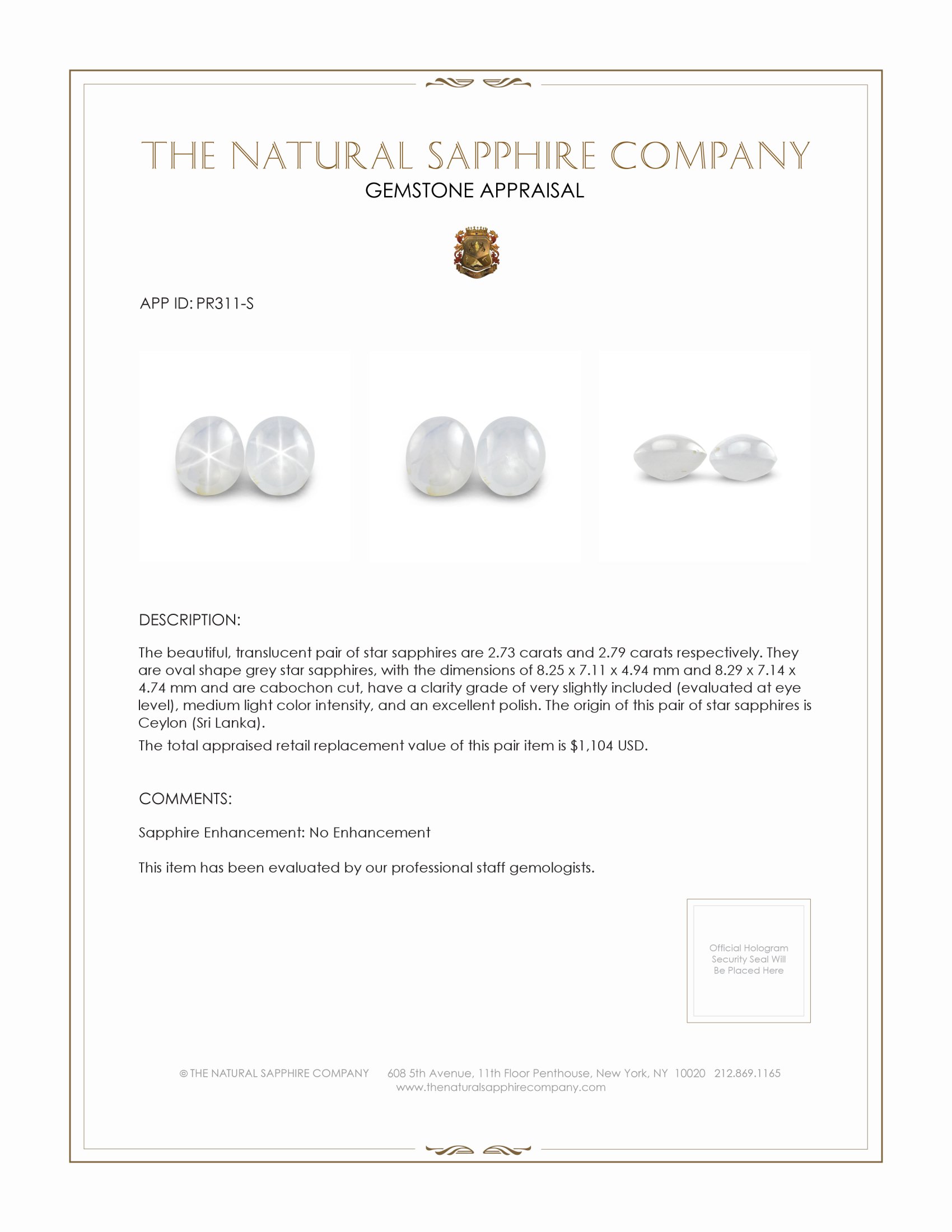 5.52 Ct.Tw. Grey Star Sapphire Pair from Ceylon (Sri Lanka)