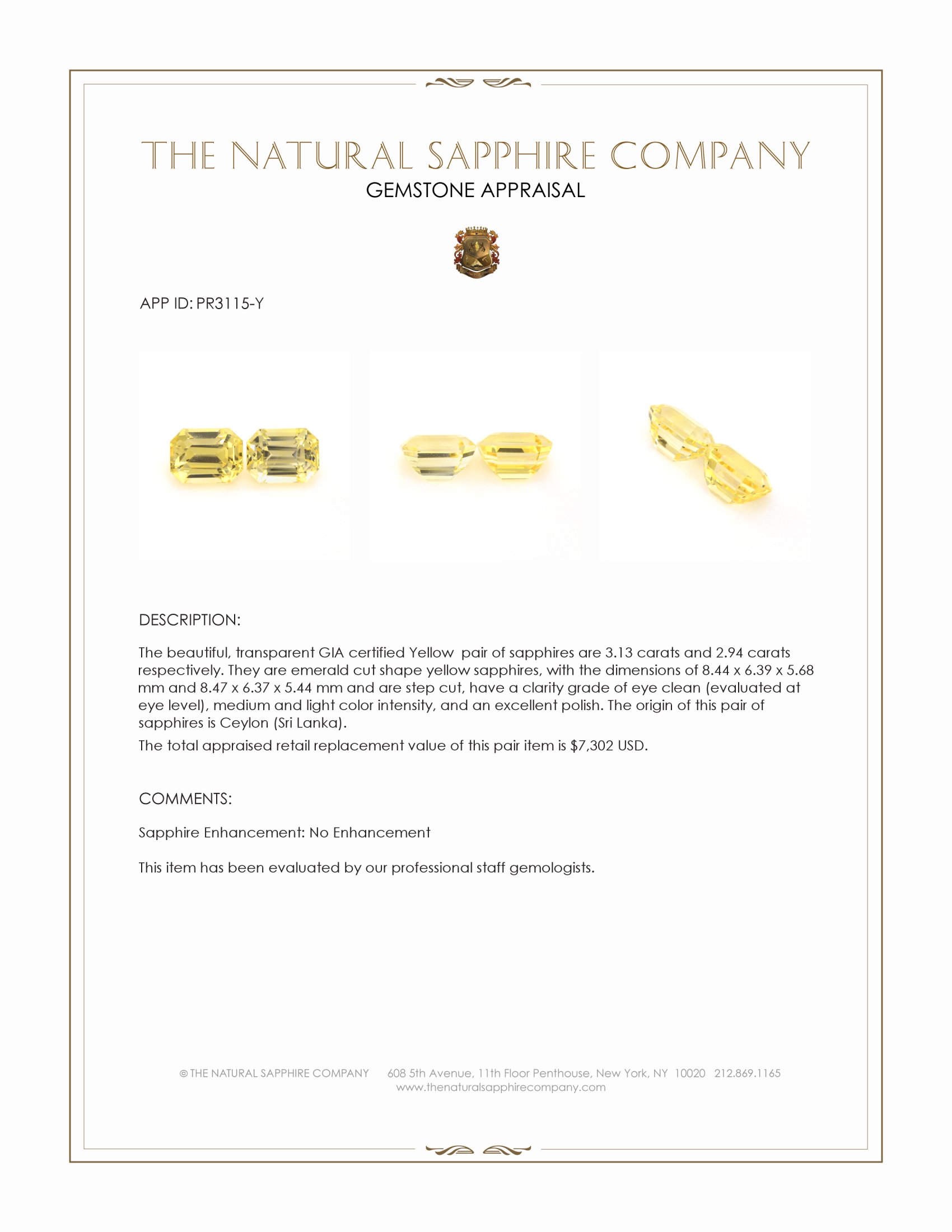 6.07 Ct.Tw. Yellow Sapphire Pair from Ceylon (Sri Lanka)