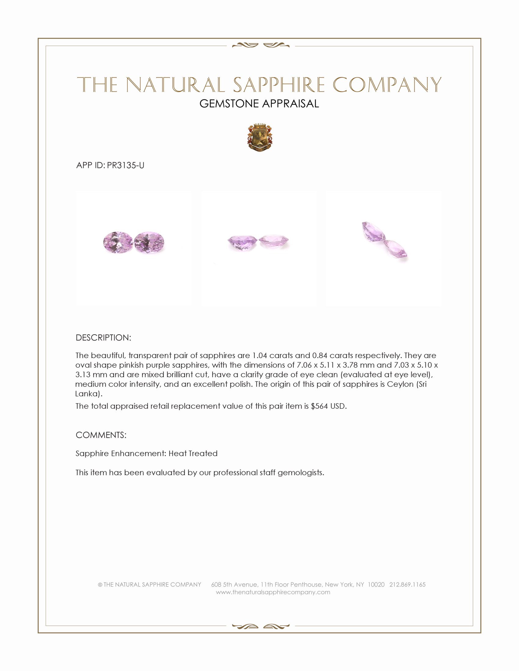 1.88 Ct.Tw. Pinkish Purple Sapphire Pair from Ceylon (Sri Lanka)