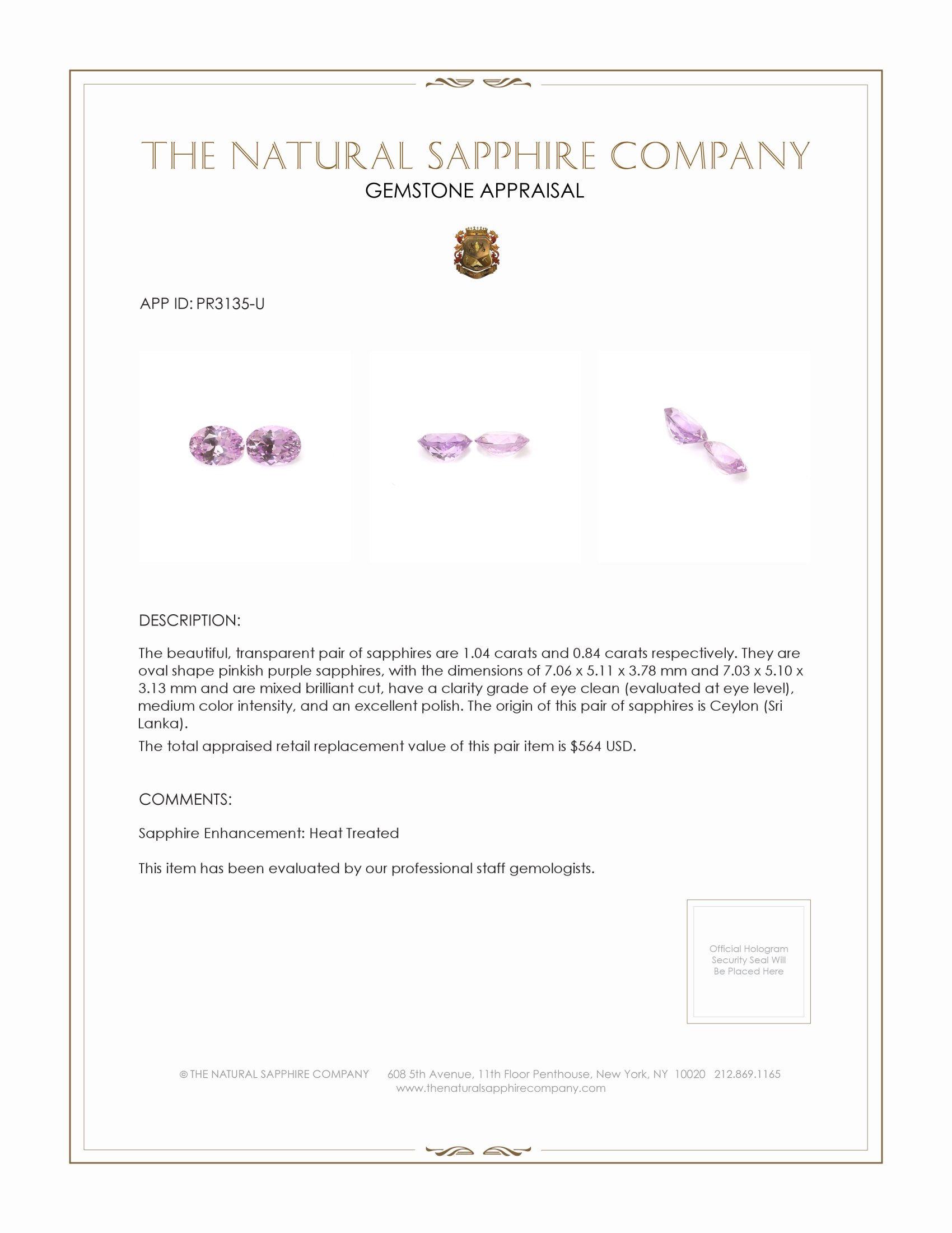 1.88 Ct.Tw. Pinkish Purple Sapphire Pair from Ceylon (Sri Lanka)