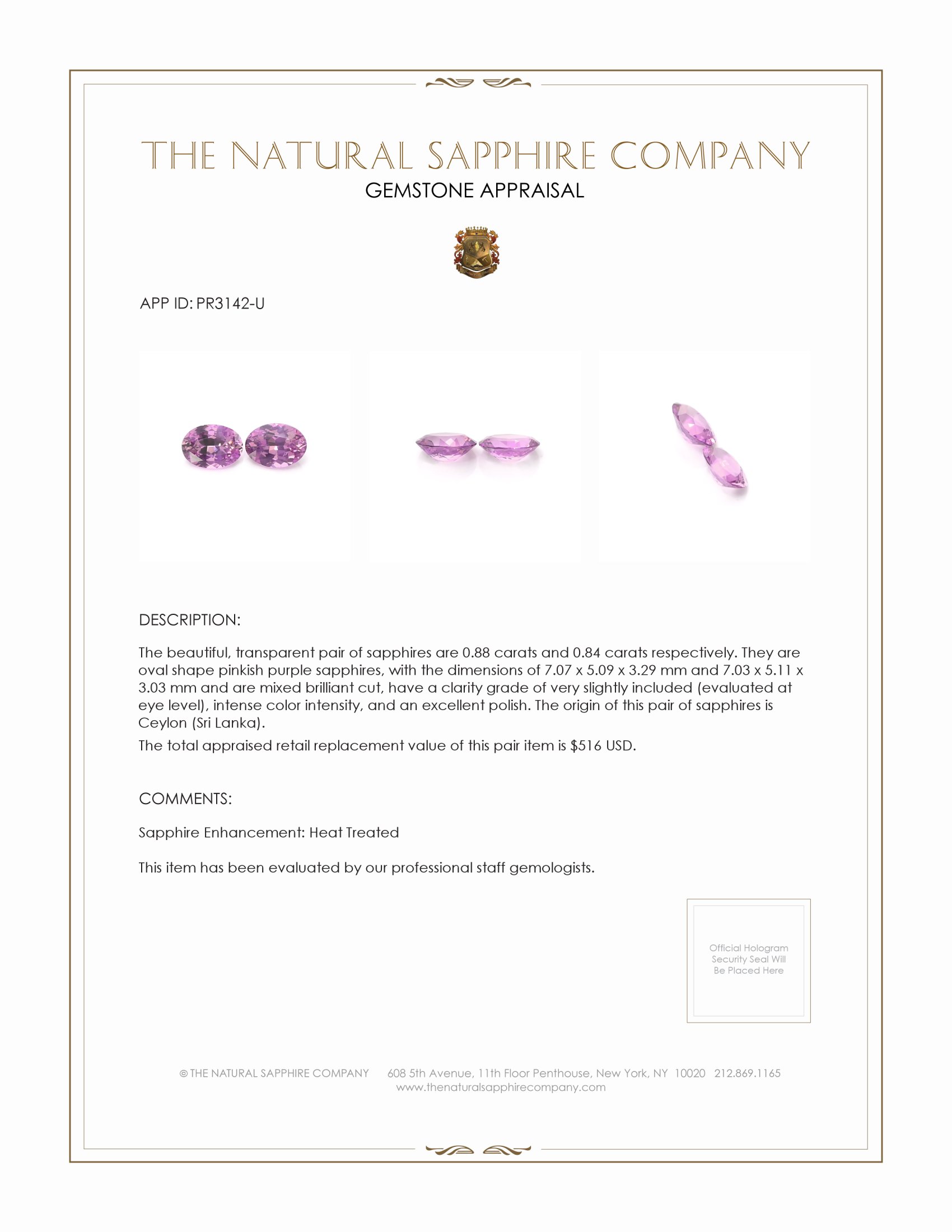 1.72 Ct.Tw. Pinkish Purple Sapphire Pair from Ceylon (Sri Lanka)