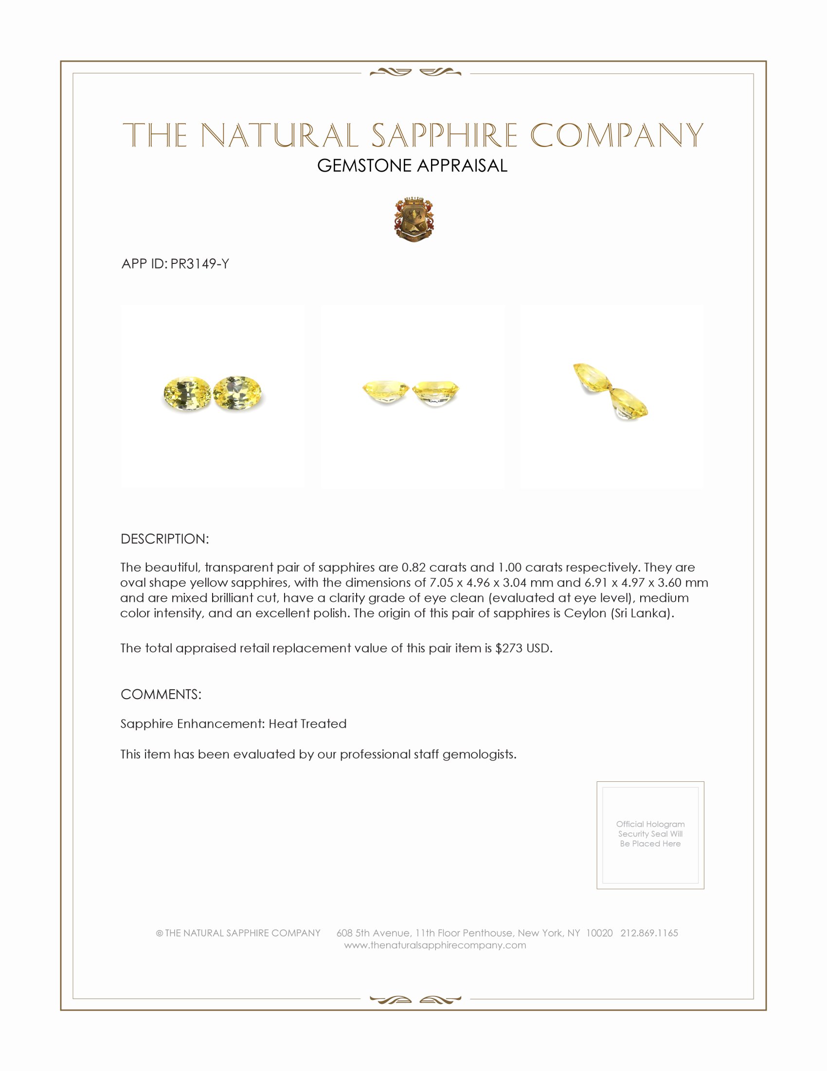 1.82 Ct.Tw. Yellow Sapphire Pair from Ceylon (Sri Lanka)