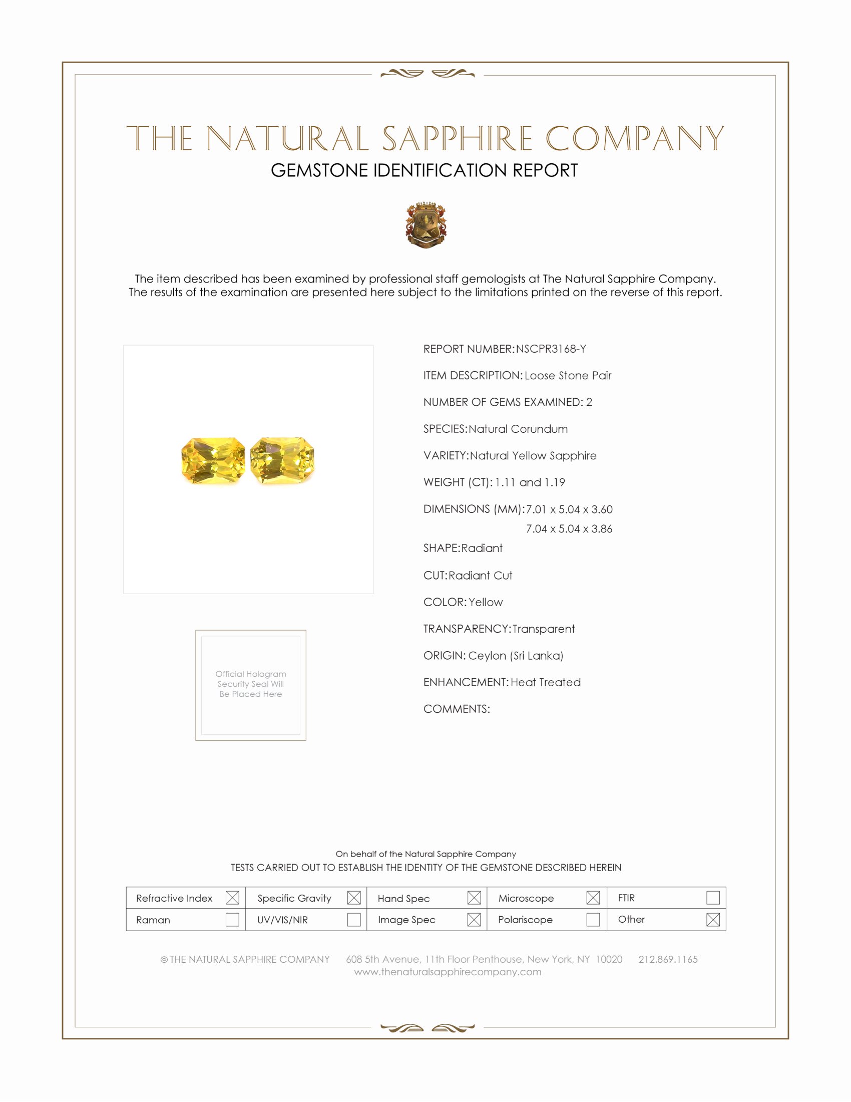 2.30 Ct.Tw. Yellow Sapphire Pair from Ceylon (Sri Lanka)