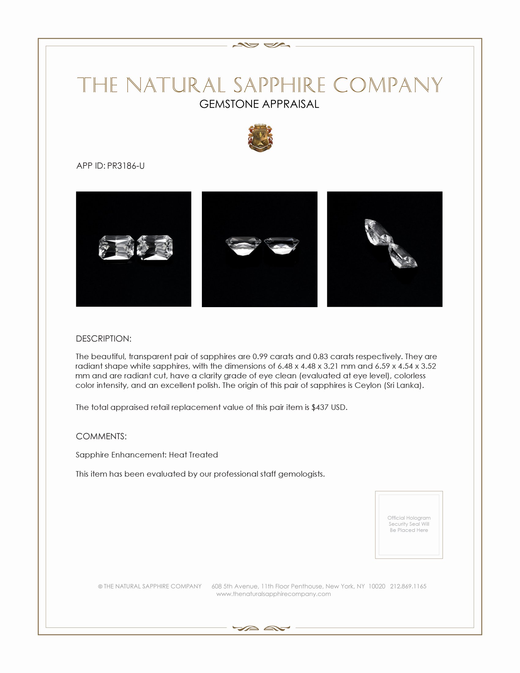 1.82 Ct.Tw. White Sapphire Pair from Ceylon (Sri Lanka)