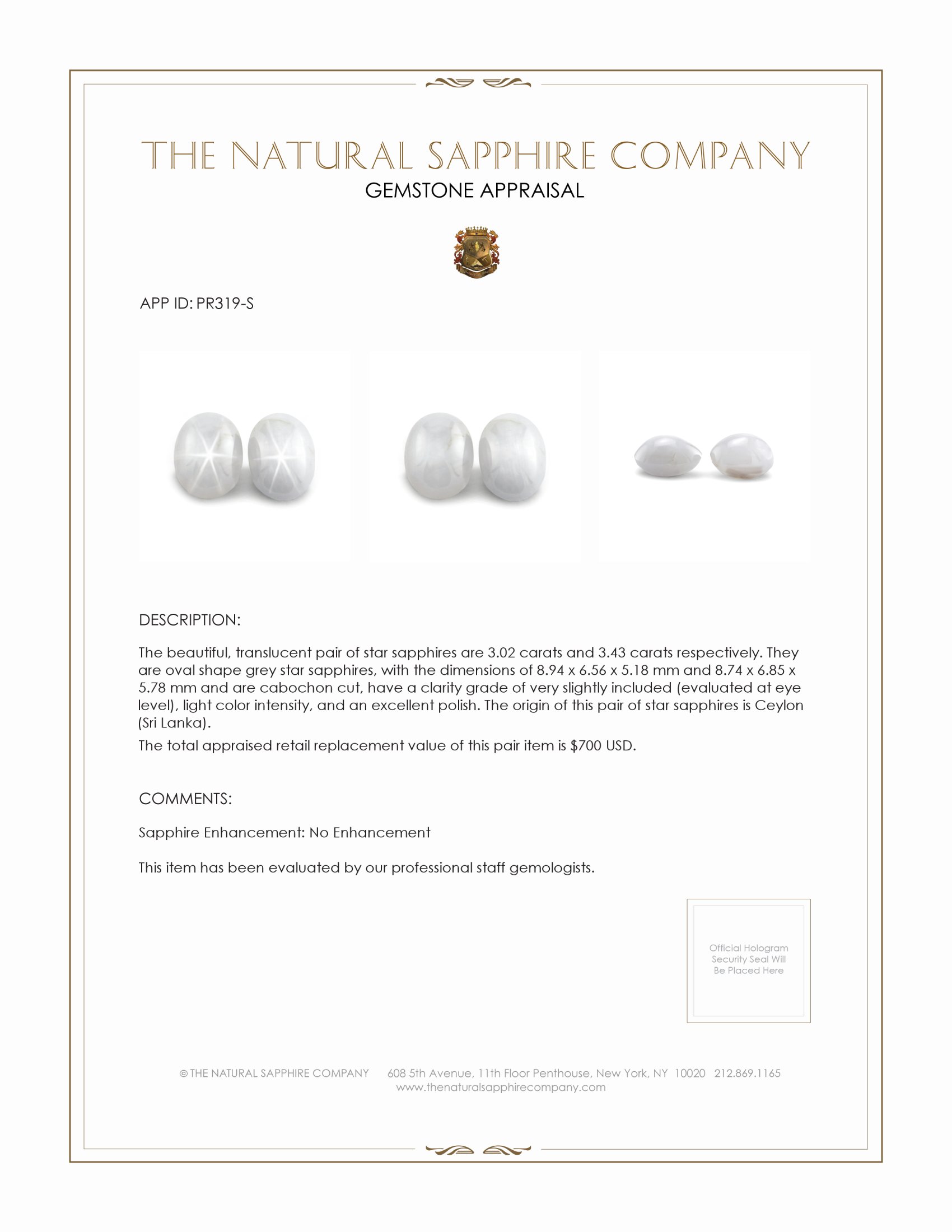 6.45 Ct.Tw. Grey Star Sapphire Pair from Ceylon (Sri Lanka)