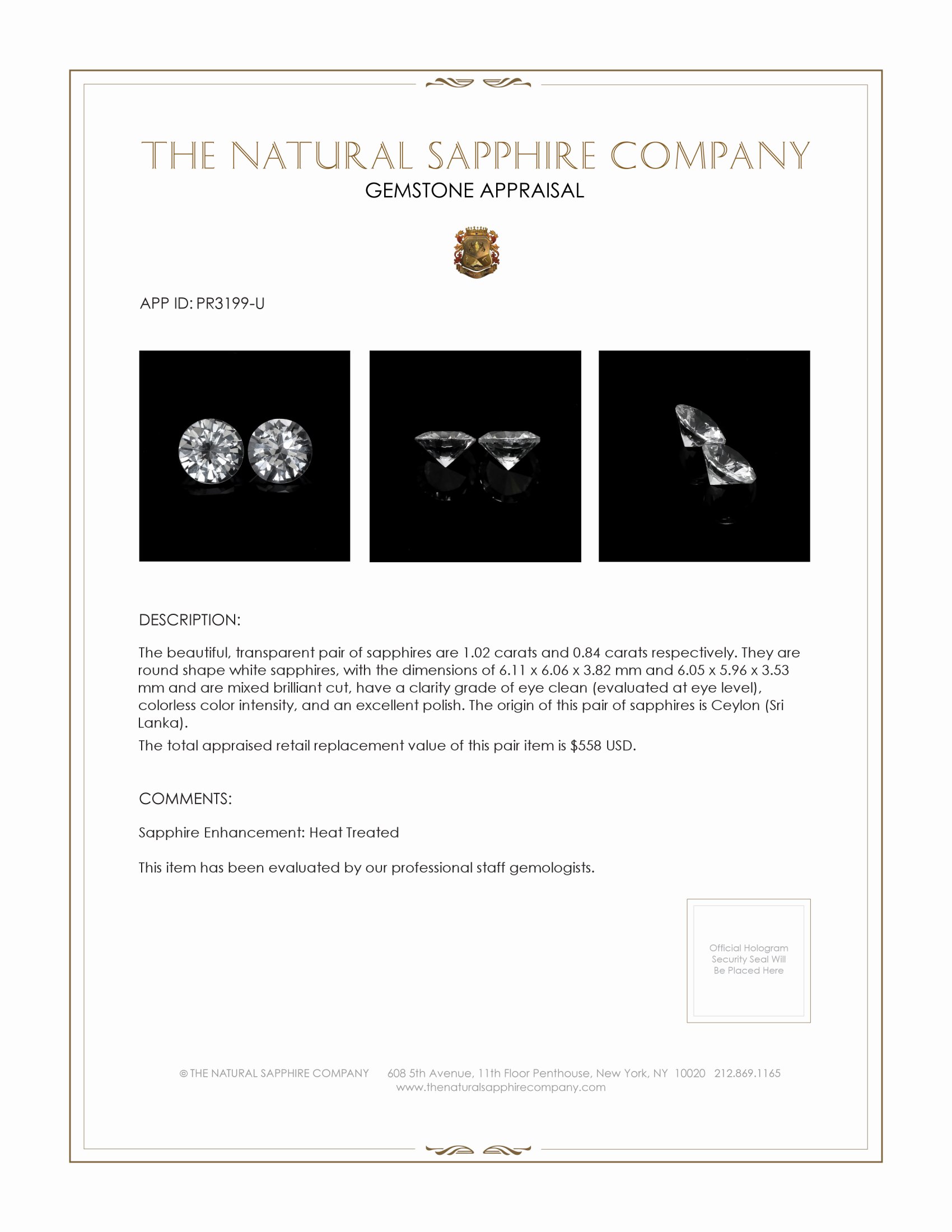 1.86 Ct.Tw. White Sapphire Pair from Ceylon (Sri Lanka)