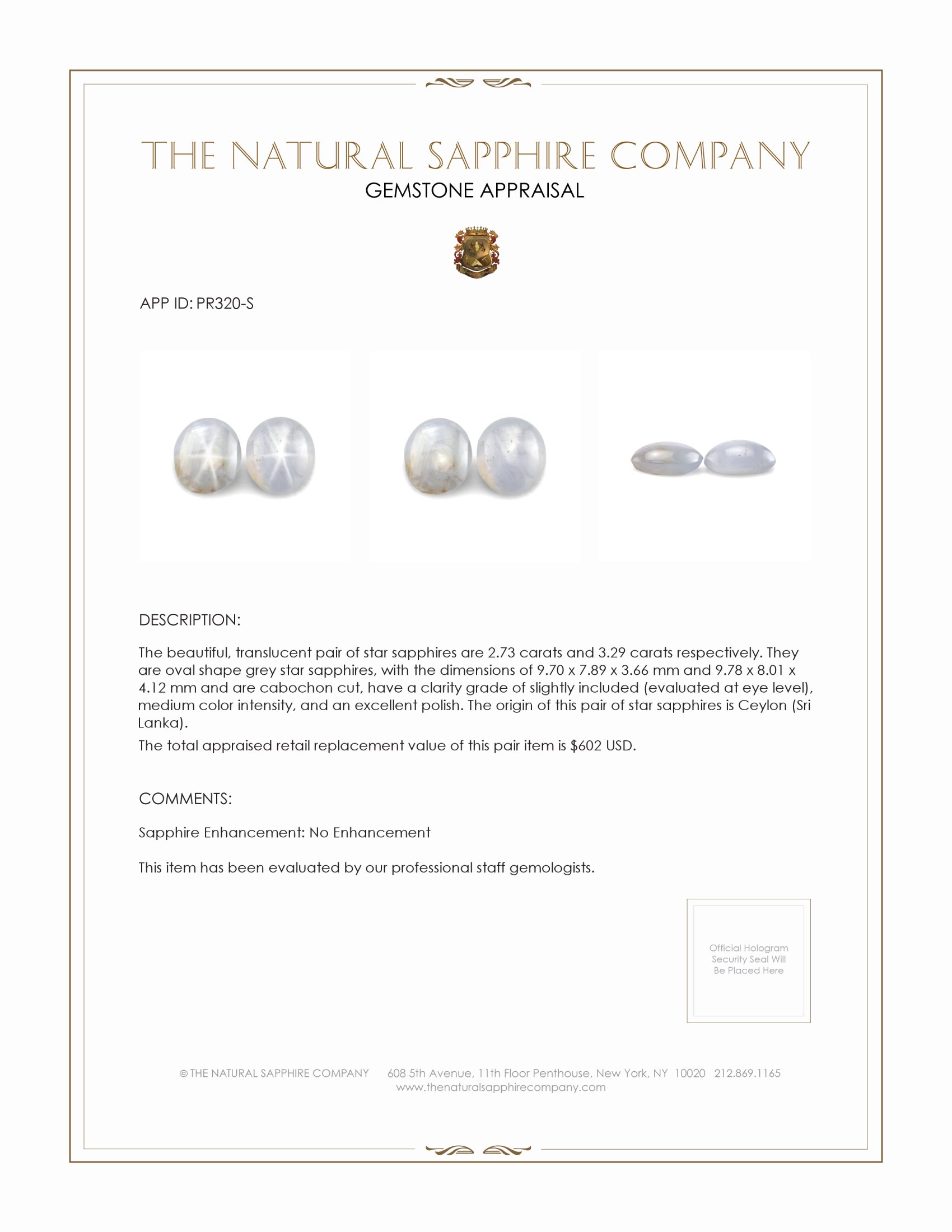 6.02 Ct.Tw. Grey Star Sapphire Pair from Ceylon (Sri Lanka)