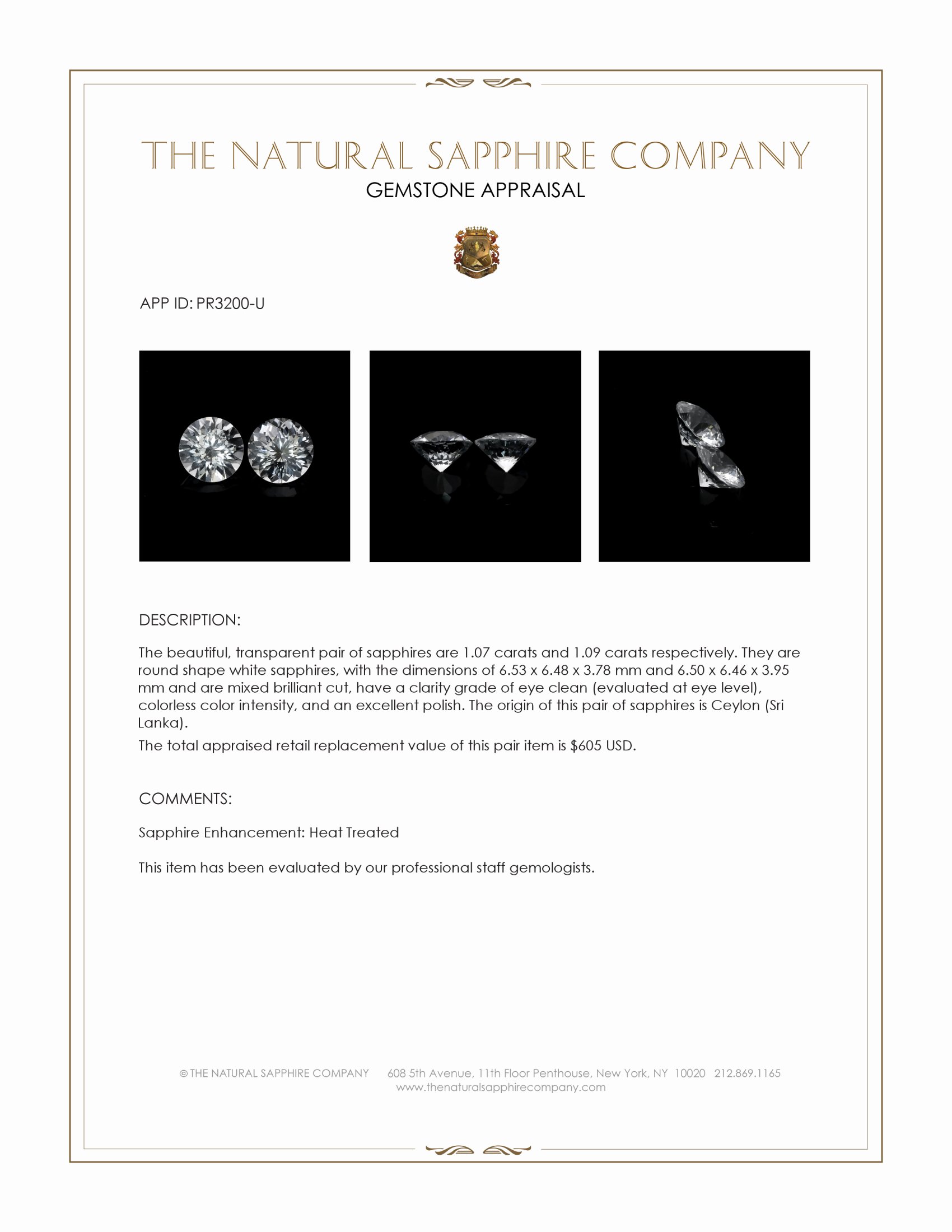 2.16 Ct.Tw. White Sapphire Pair from Ceylon (Sri Lanka)