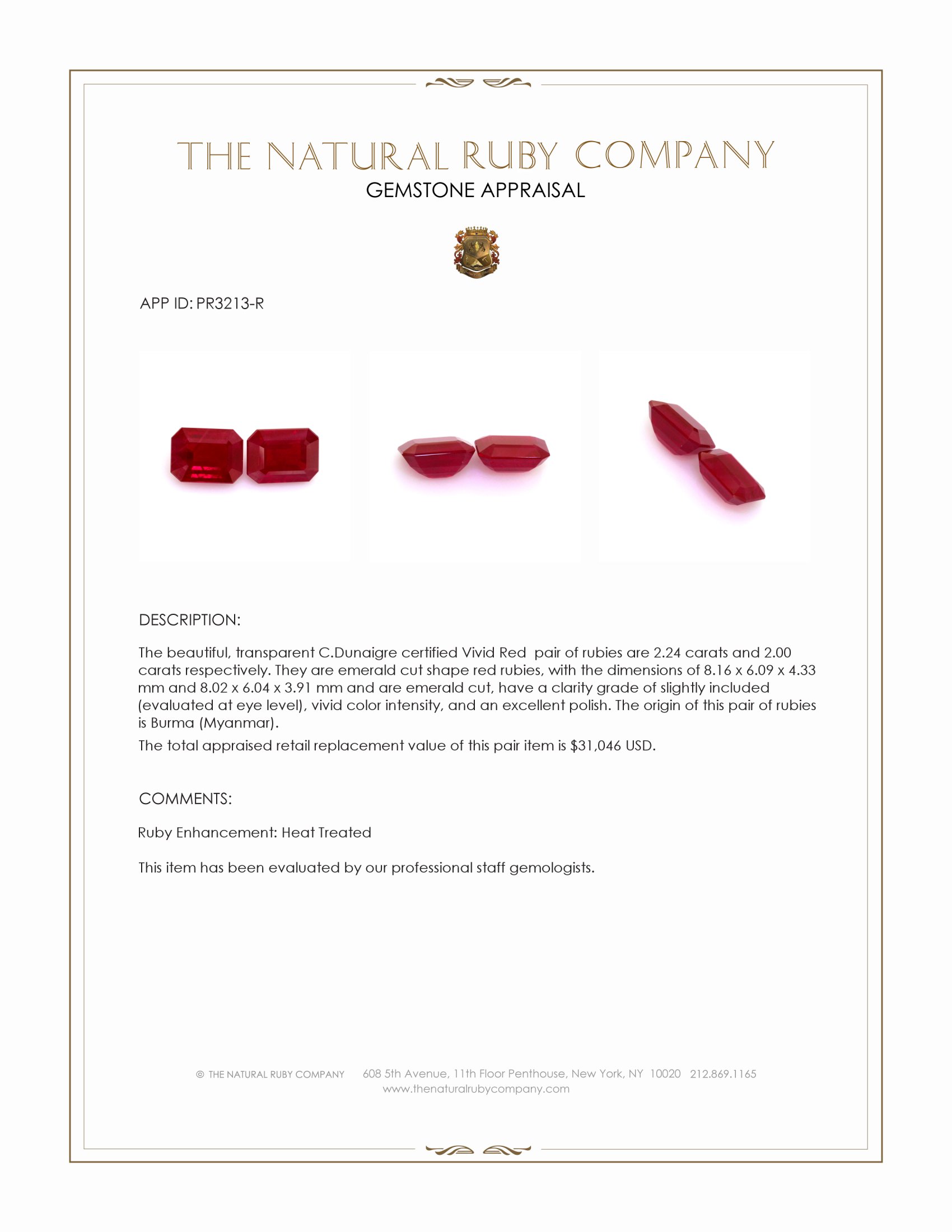 4.24 Ct.Tw. Ruby Pair from Burma (Myanmar)