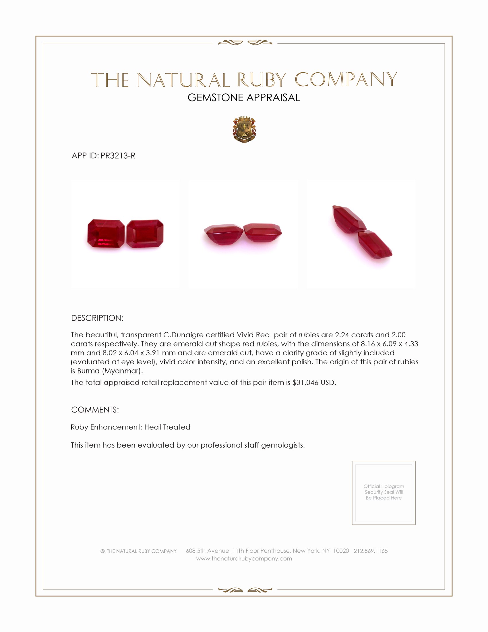 4.24 Ct.Tw. Ruby Pair from Burma (Myanmar)