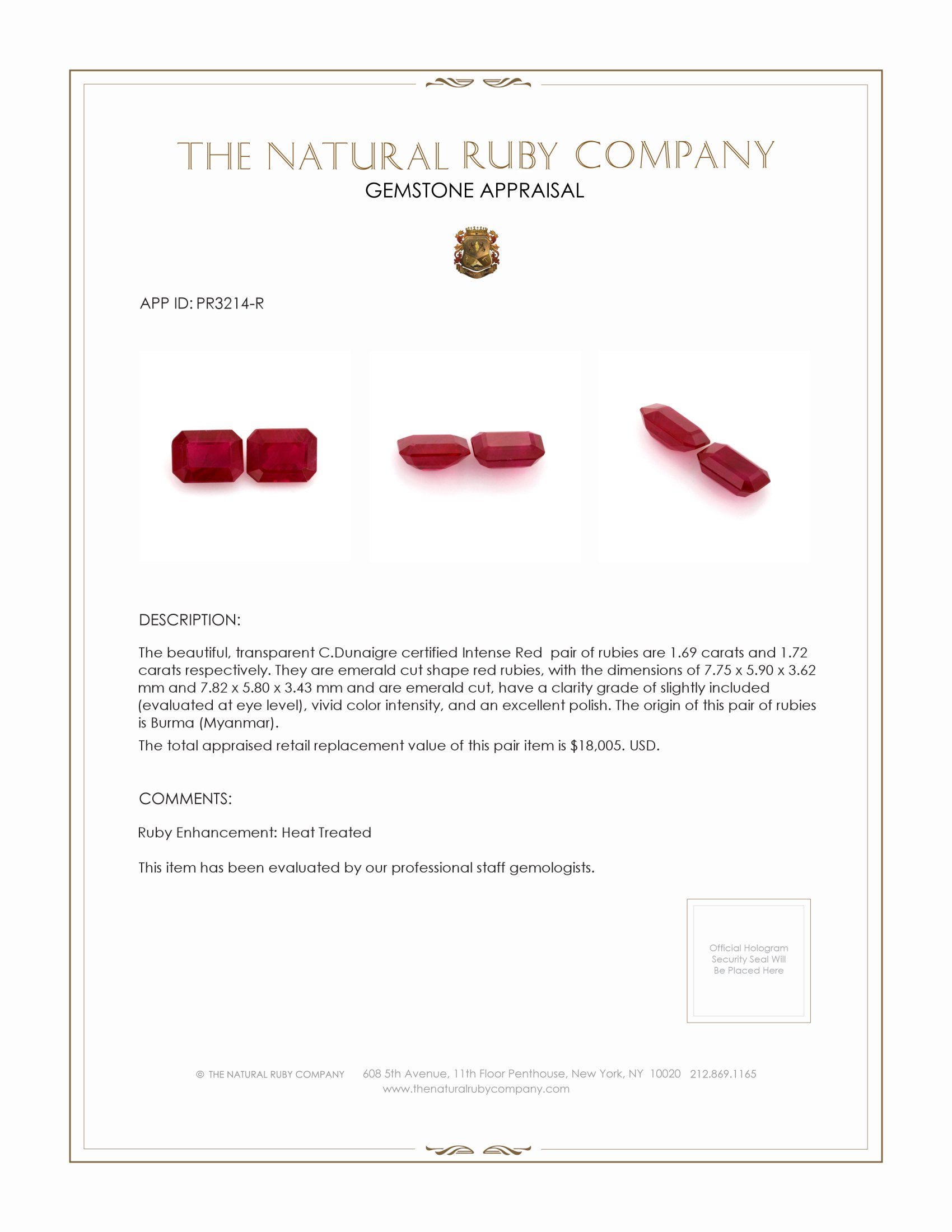 3.41 Ct.Tw. Ruby Pair from Burma (Myanmar)