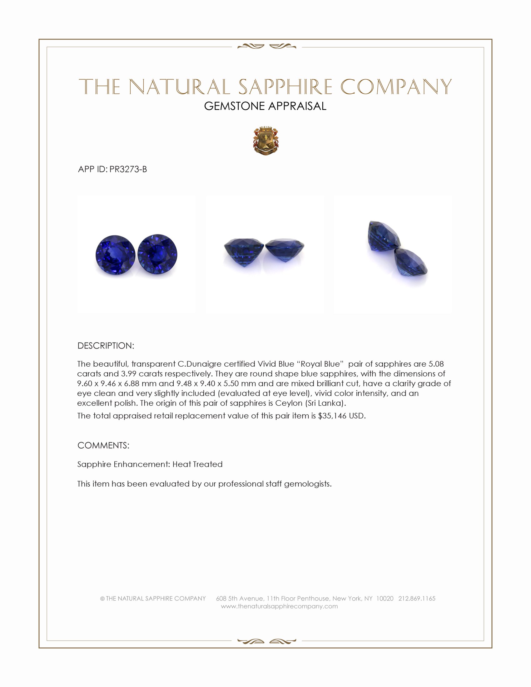 9.07 Ct.Tw. Blue Sapphire Pair from Ceylon (Sri Lanka)