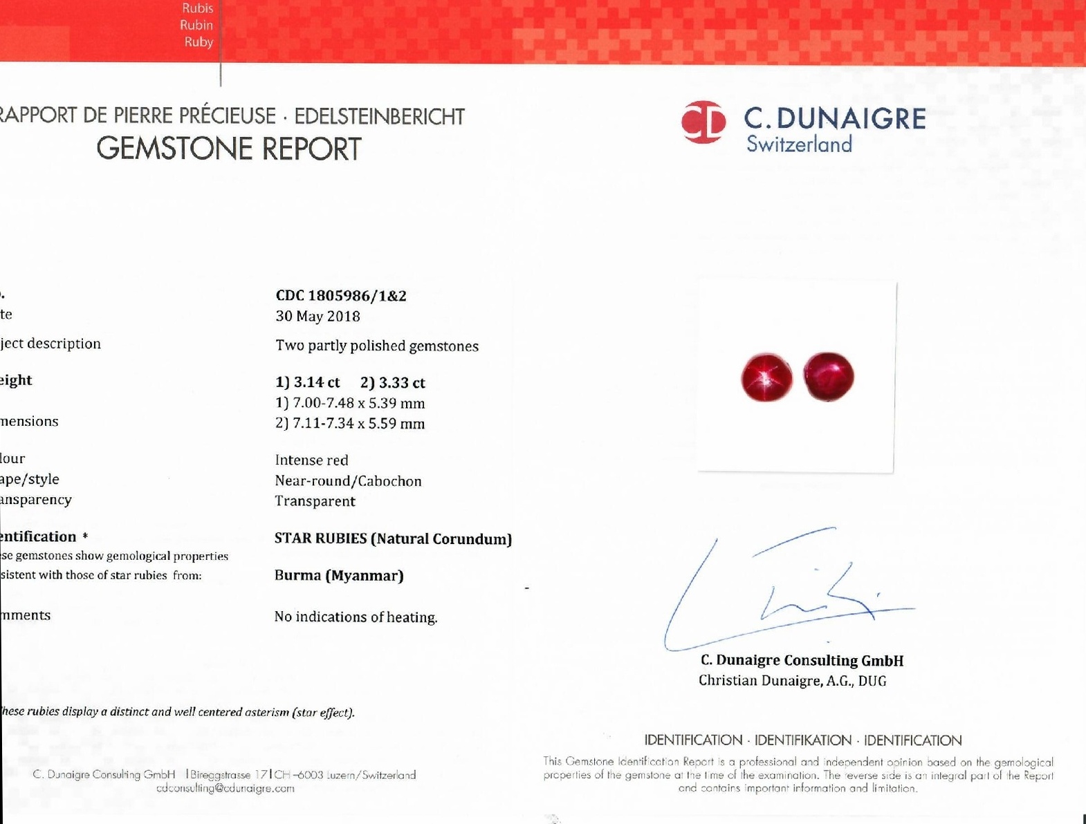 6.47 Ct.Tw. Star Ruby Pair from Burma (Myanmar)