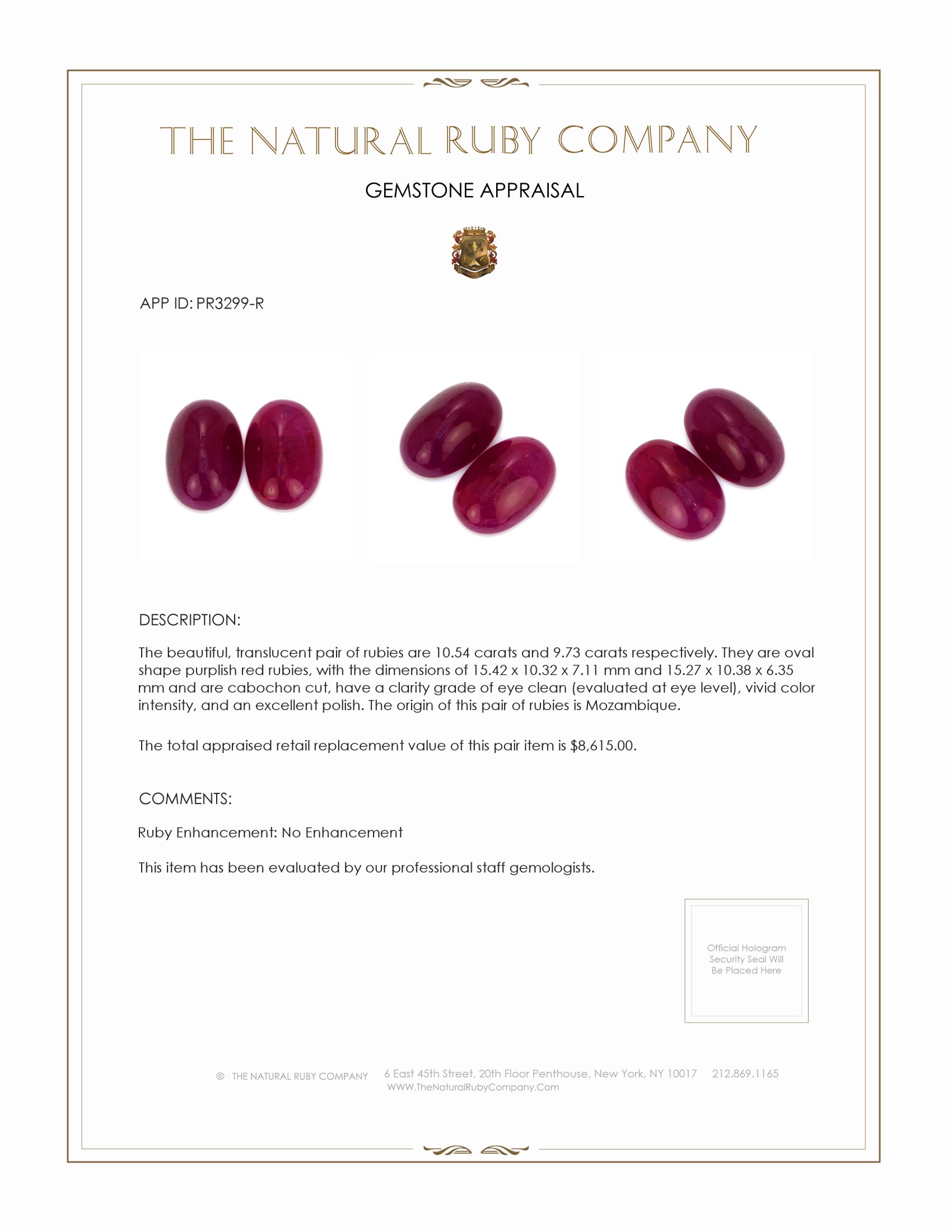 20.27 Ct.Tw. Cabochon Ruby Pair from Mozambique