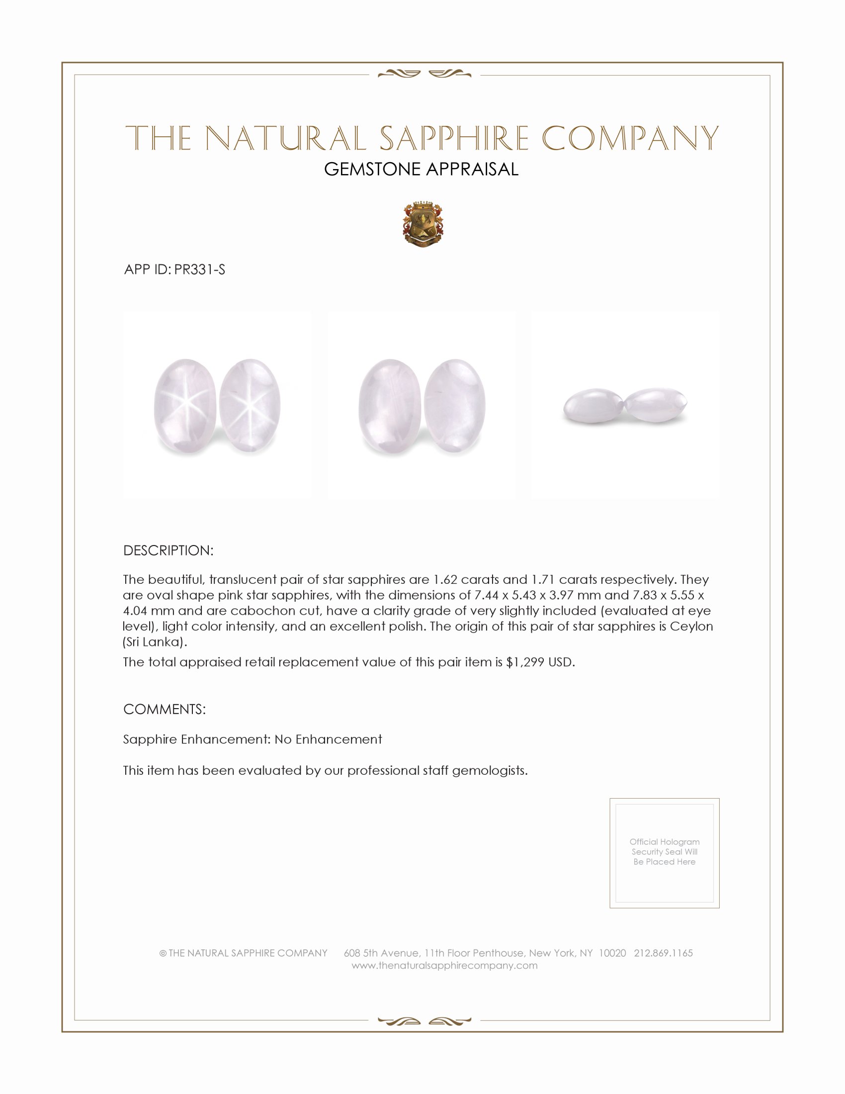 3.33 Ct.Tw. Pink Star Sapphire Pair from Ceylon (Sri Lanka)