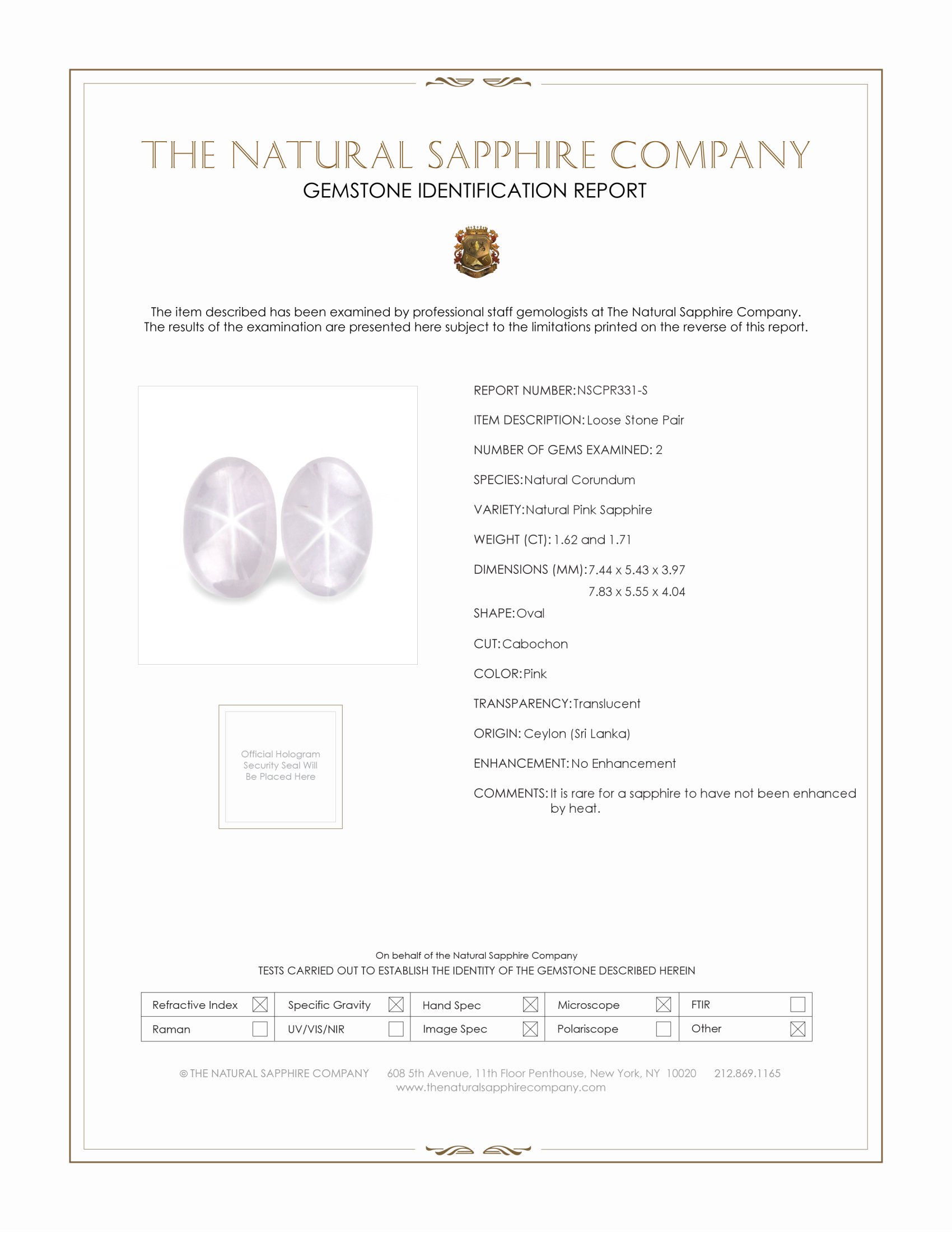 3.33 Ct.Tw. Pink Star Sapphire Pair from Ceylon (Sri Lanka)