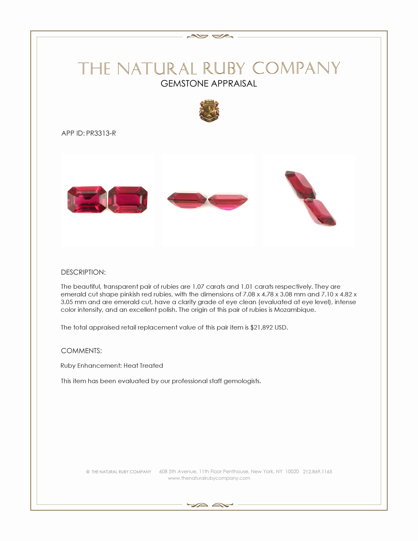 2.08 Ct.Tw. Pinkish Red Ruby Pair from Mozambique