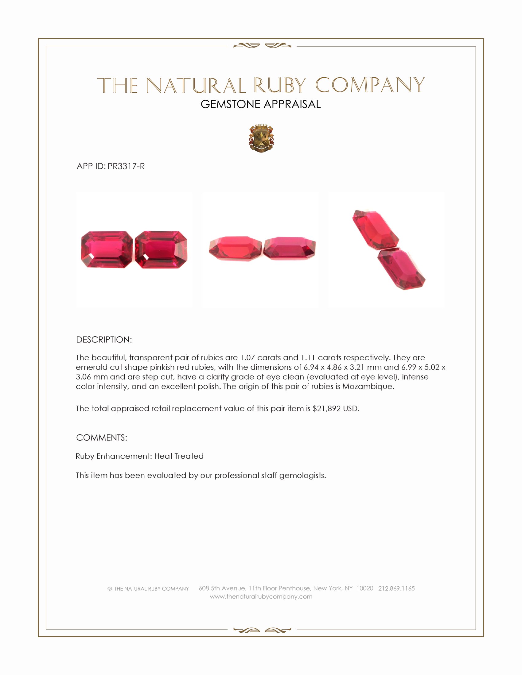 2.18 Ct.Tw. Pinkish Red Ruby Pair from Mozambique