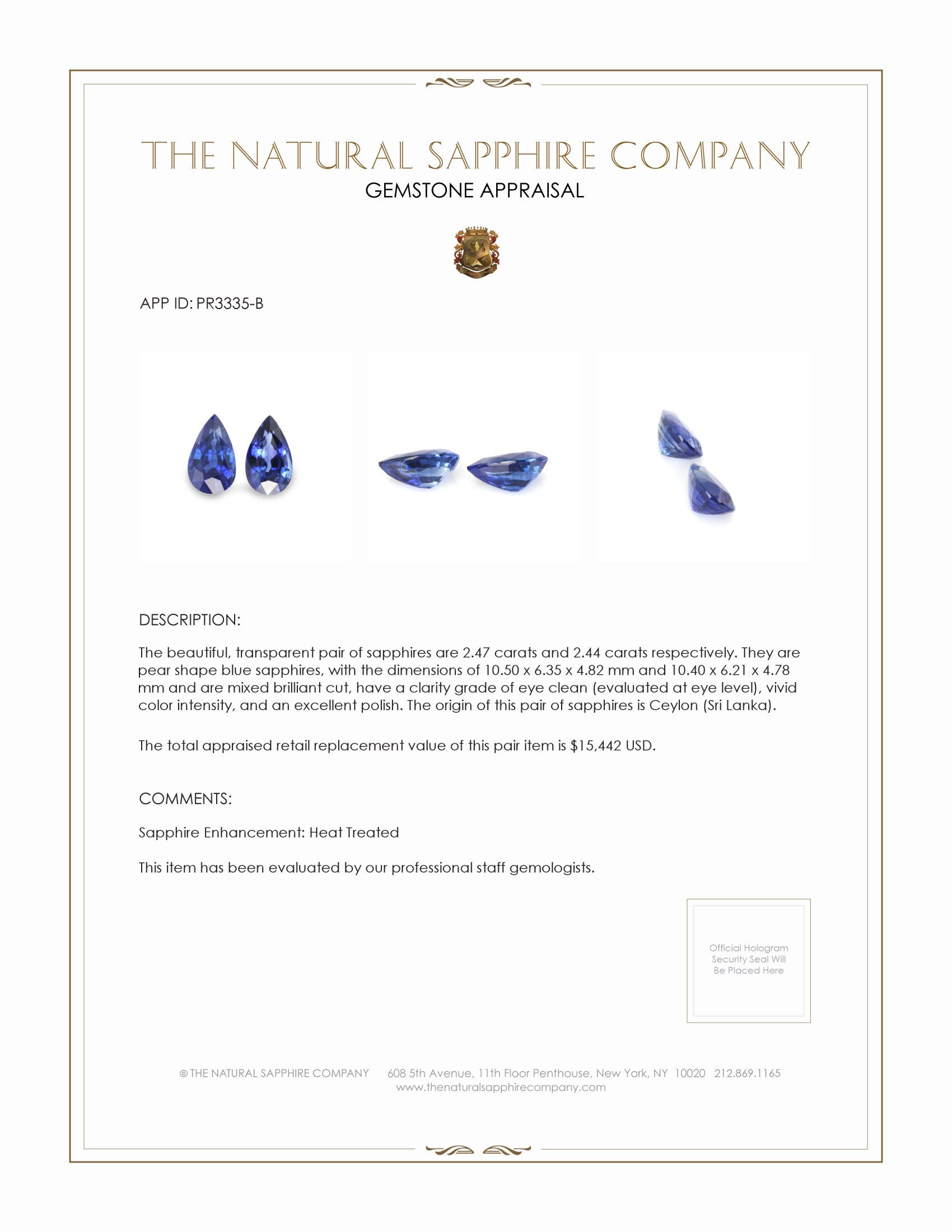 4.91 Ct.Tw. Blue Sapphire Pair from Ceylon (Sri Lanka)