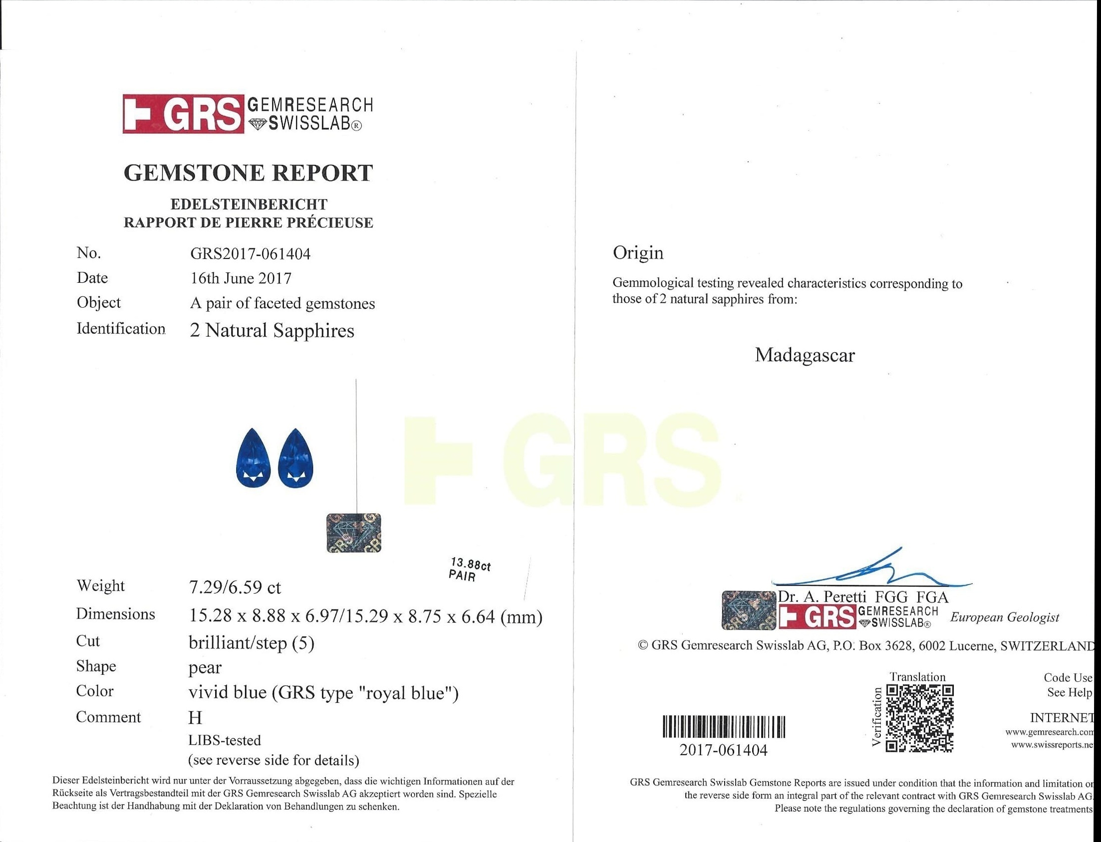 13.88 Ct.Tw. Blue Sapphire Pair from Madagascar