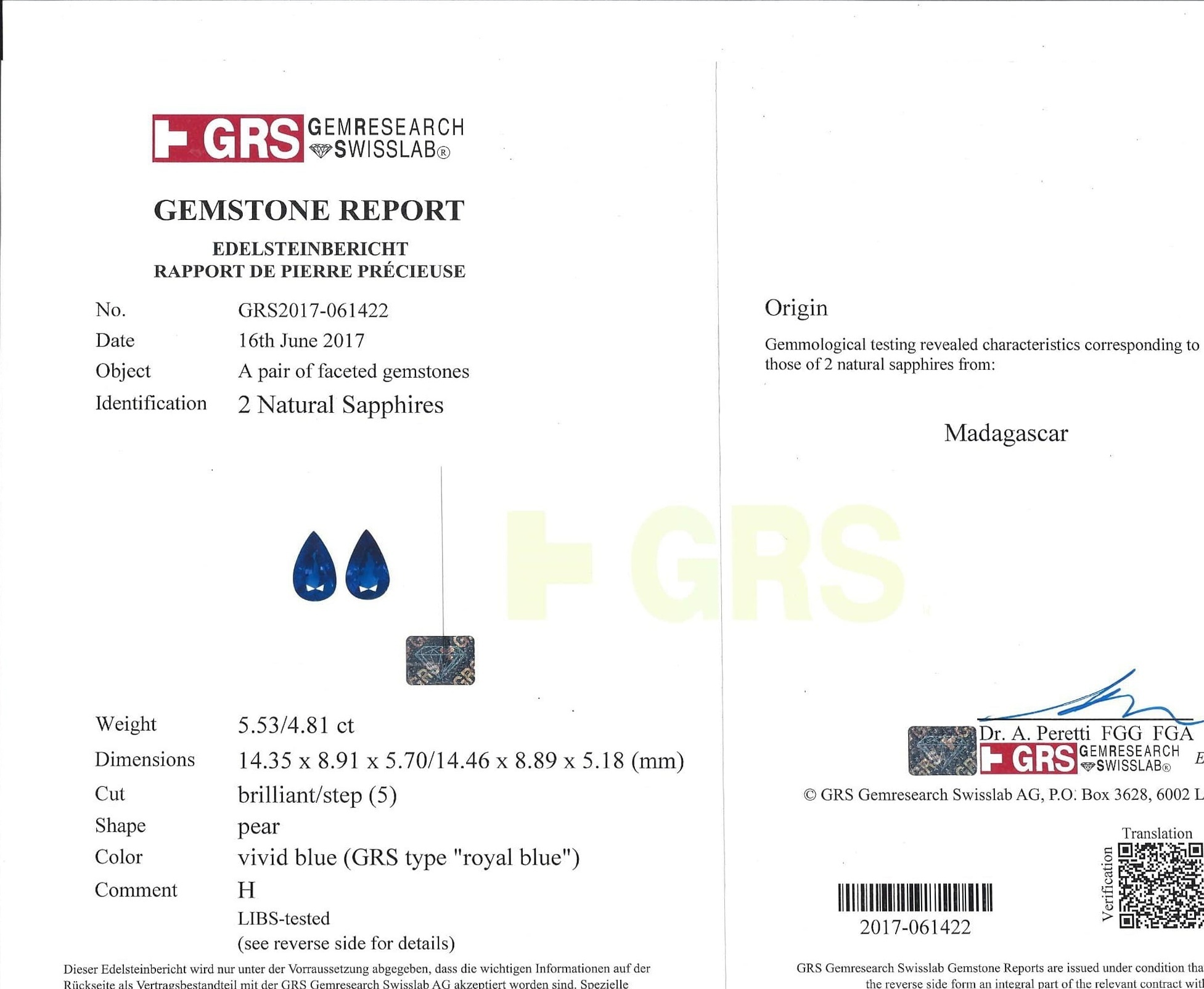 10.34 Ct.Tw. Blue Sapphire Pair from Madagascar