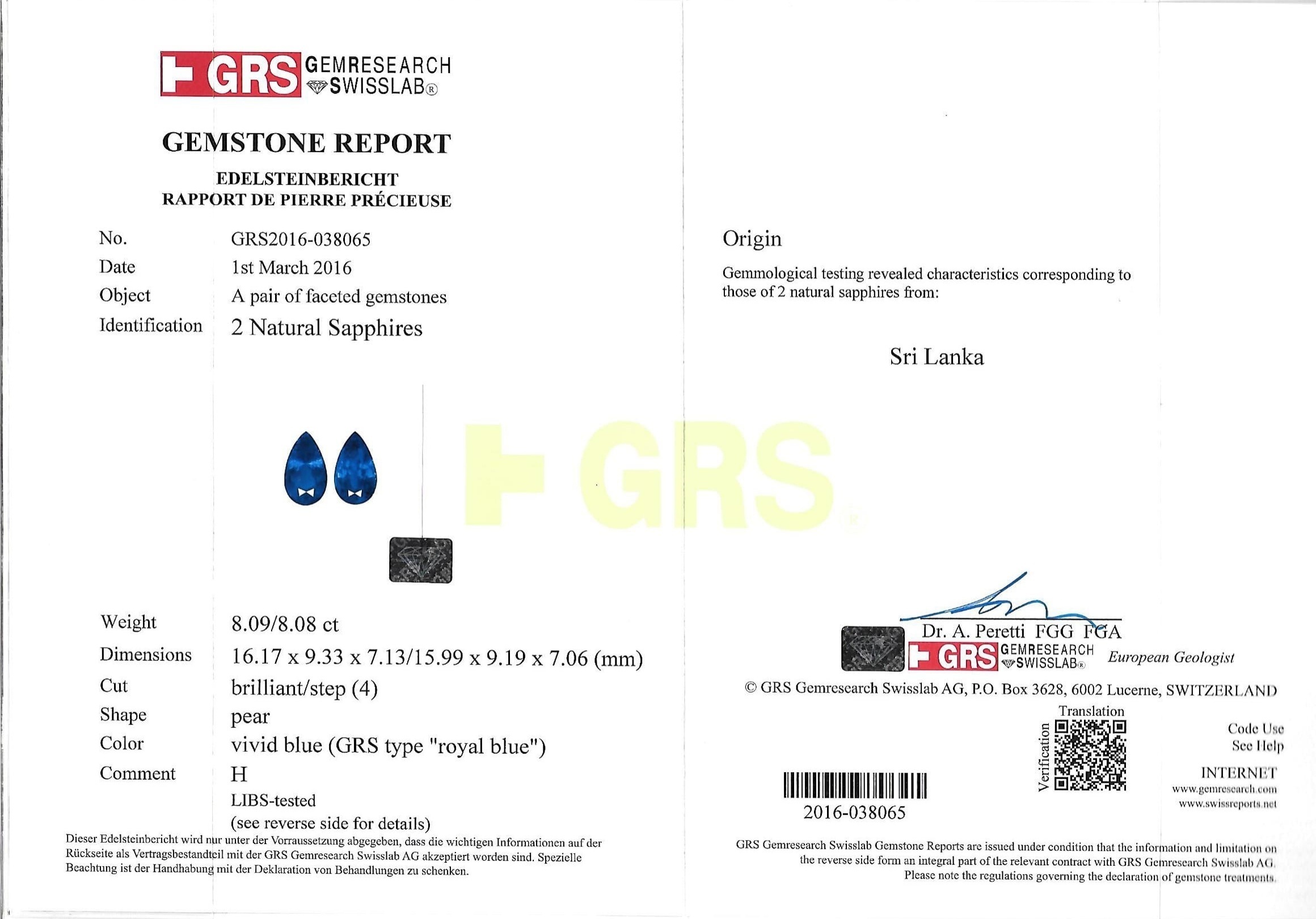 16.17 Ct.Tw. Blue Sapphire Pair from Ceylon (Sri Lanka)