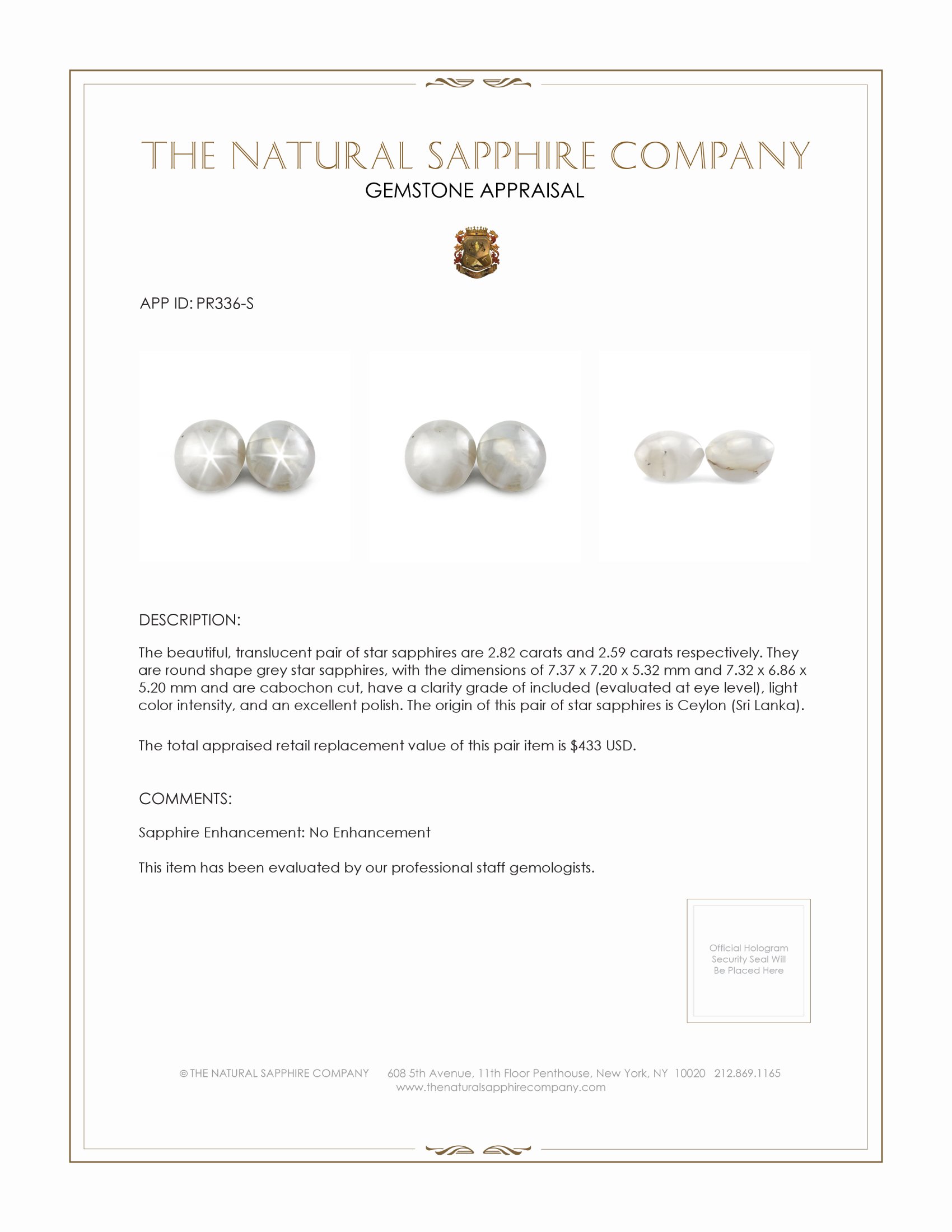 5.41 Ct.Tw. Grey Star Sapphire Pair from Ceylon (Sri Lanka)